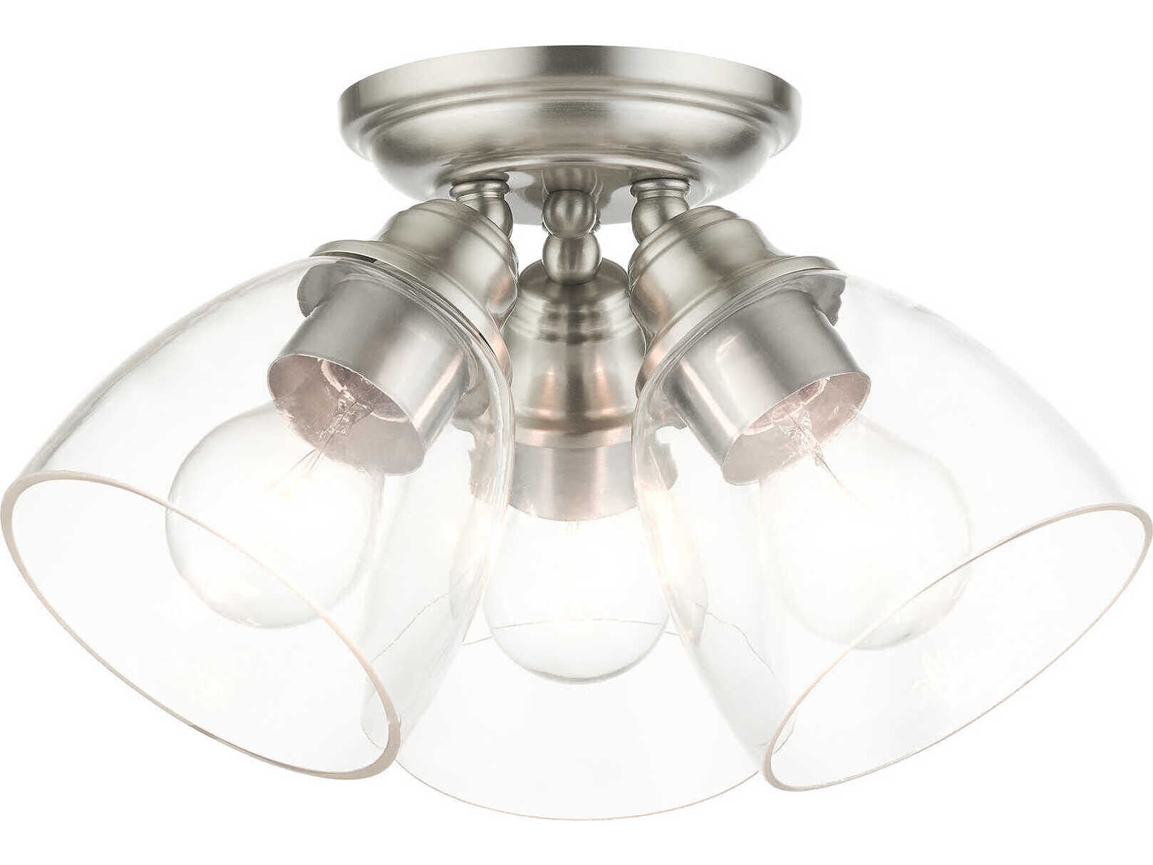 Livex Lighting Montgomery 3-Light Brushed Nickel Glass Semi Flush Mount