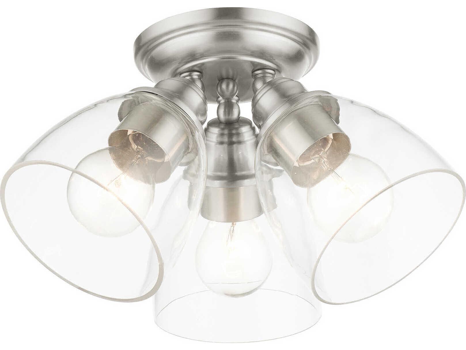 Livex Lighting Montgomery 3-Light Brushed Nickel Glass Semi Flush Mount