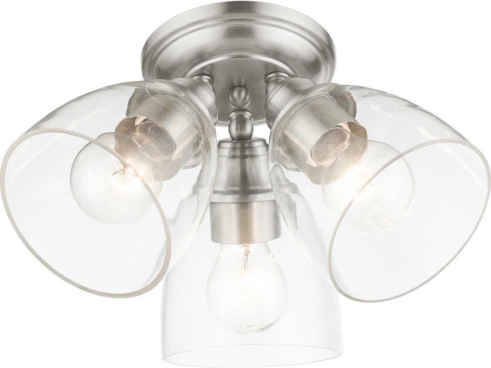 Livex Lighting Montgomery 3-Light Brushed Nickel Glass Semi Flush Mount