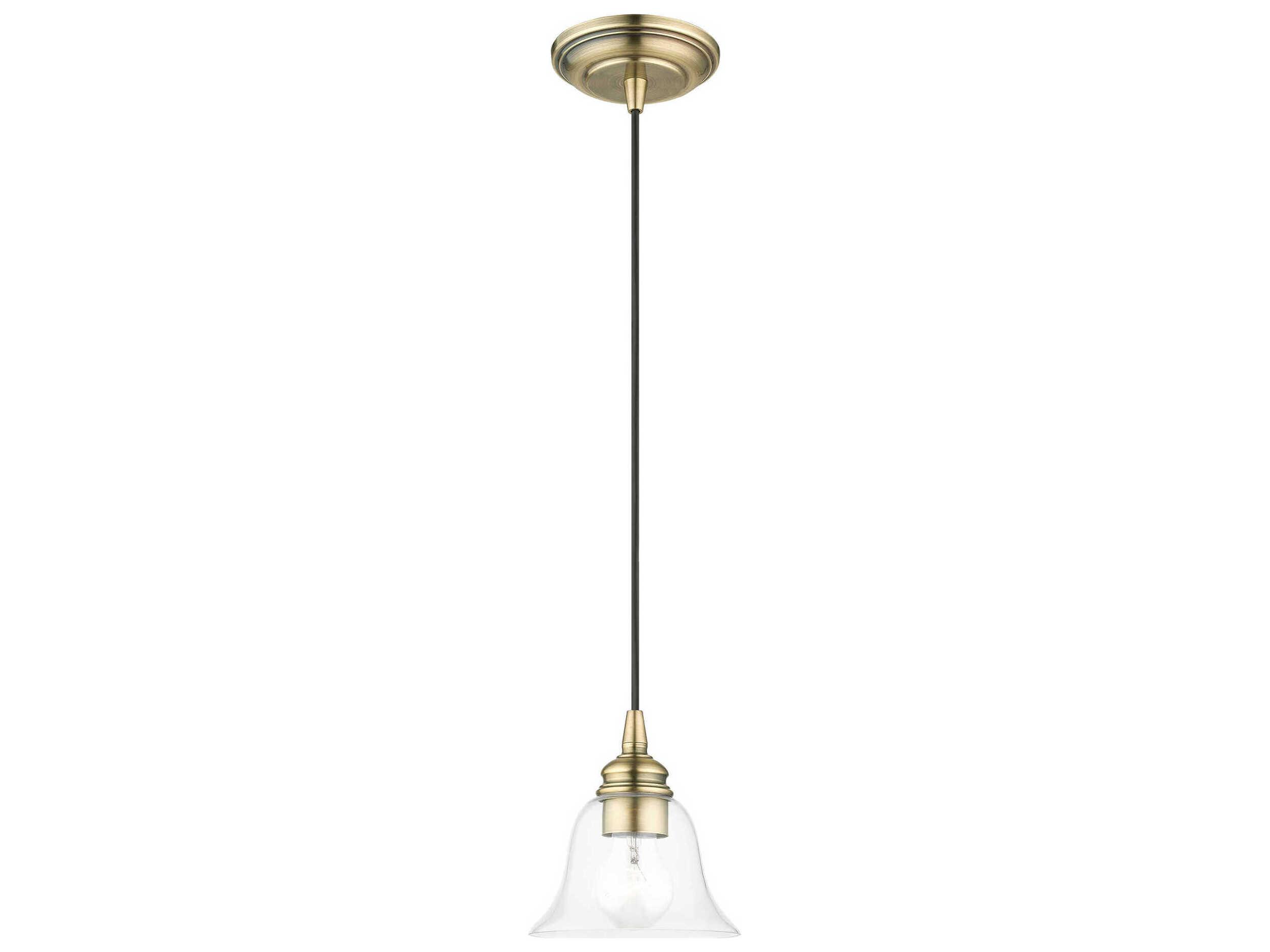 Livex Lighting Moreland 1-Light Antique Brass Glass Bell Mini Pendant