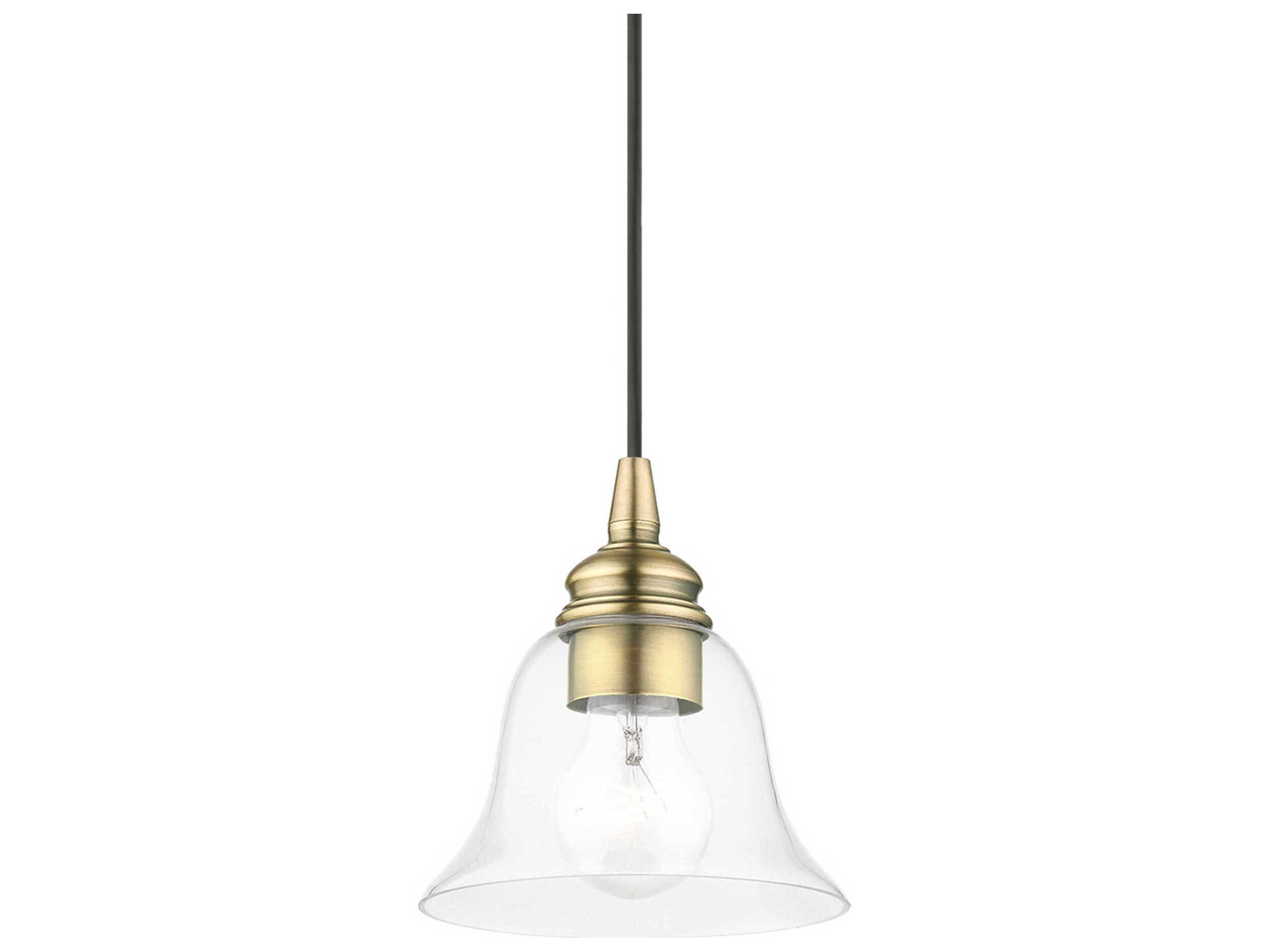 Livex Lighting Moreland 1-Light Antique Brass Glass Bell Mini Pendant