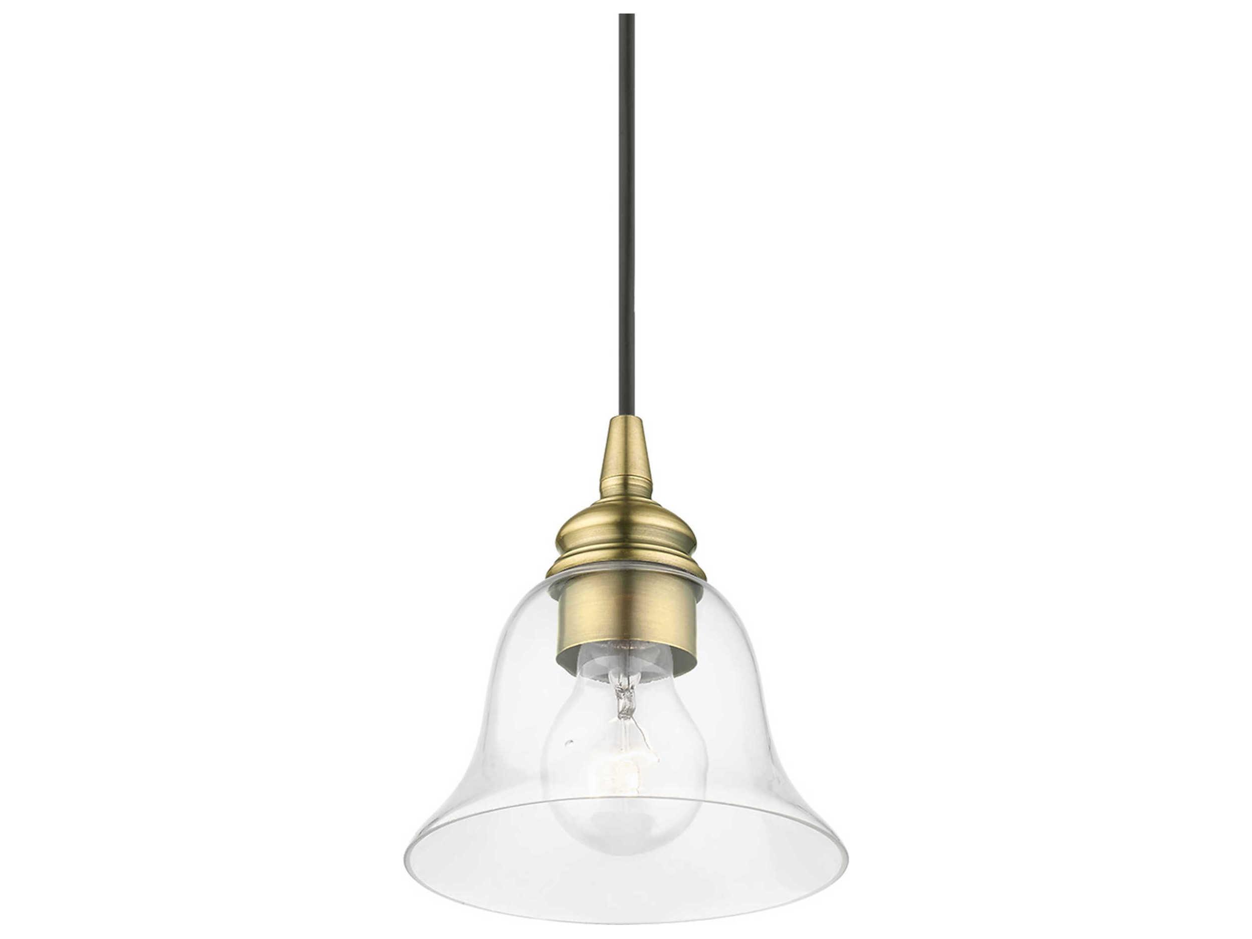 Livex Lighting Moreland 1-Light Antique Brass Glass Bell Mini Pendant