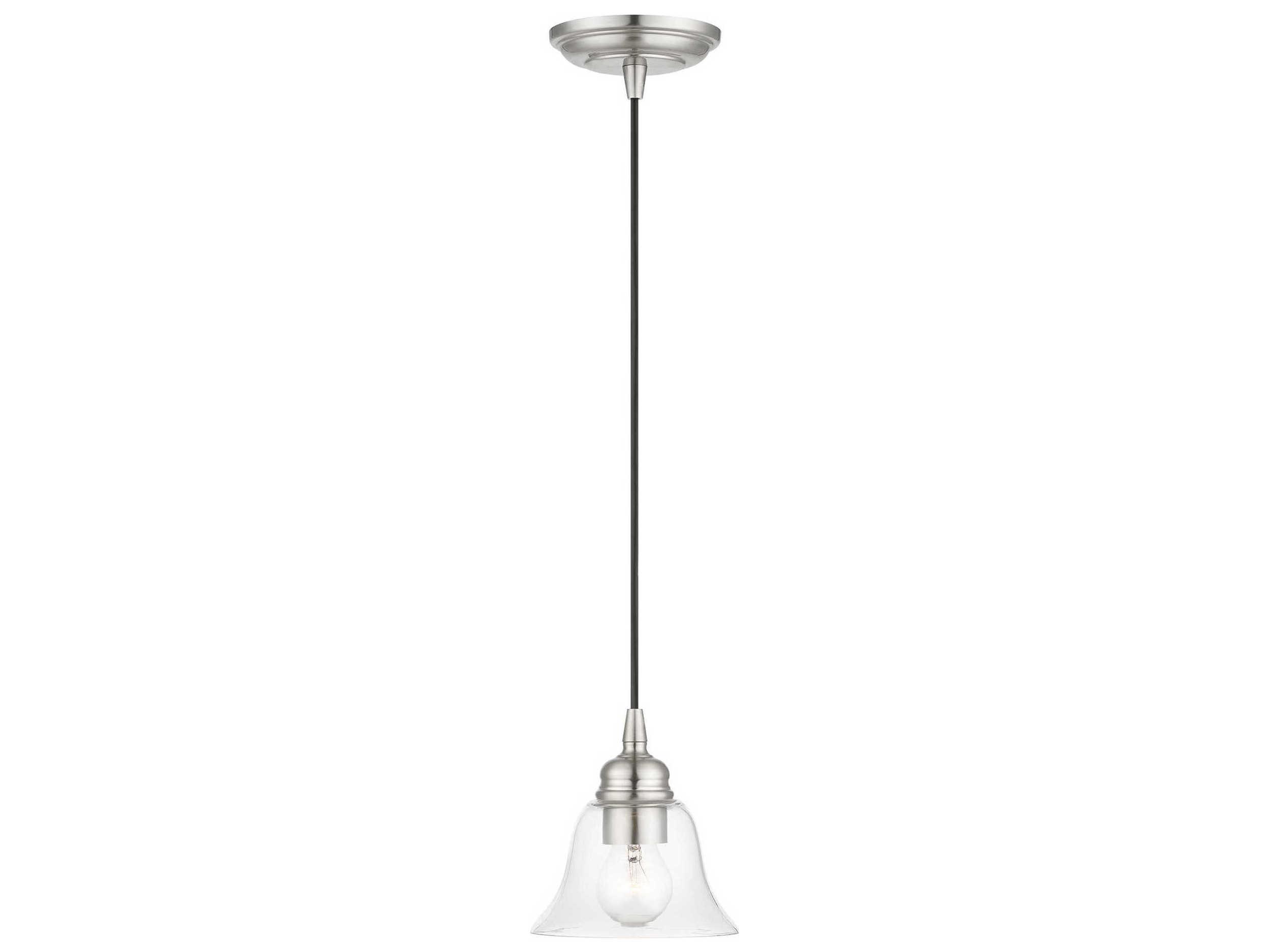 Livex Lighting Moreland 1-Light Brushed Nickel Glass Bell Mini Pendant