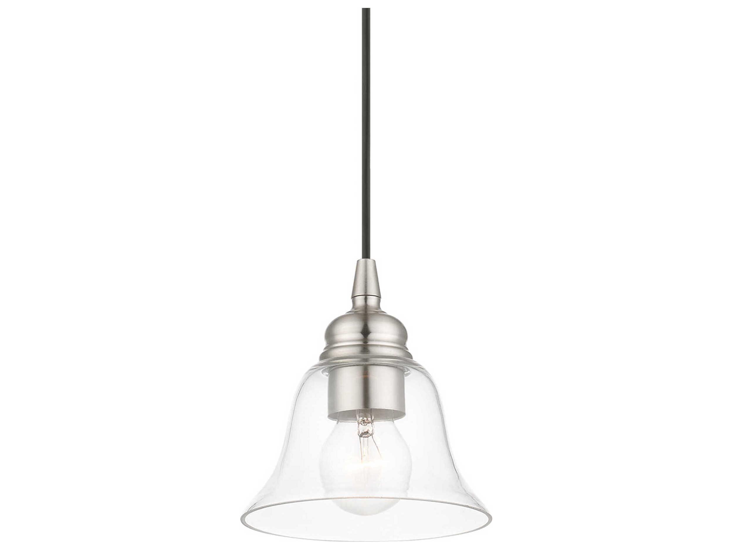 Livex Lighting Moreland 1-Light Brushed Nickel Glass Bell Mini Pendant