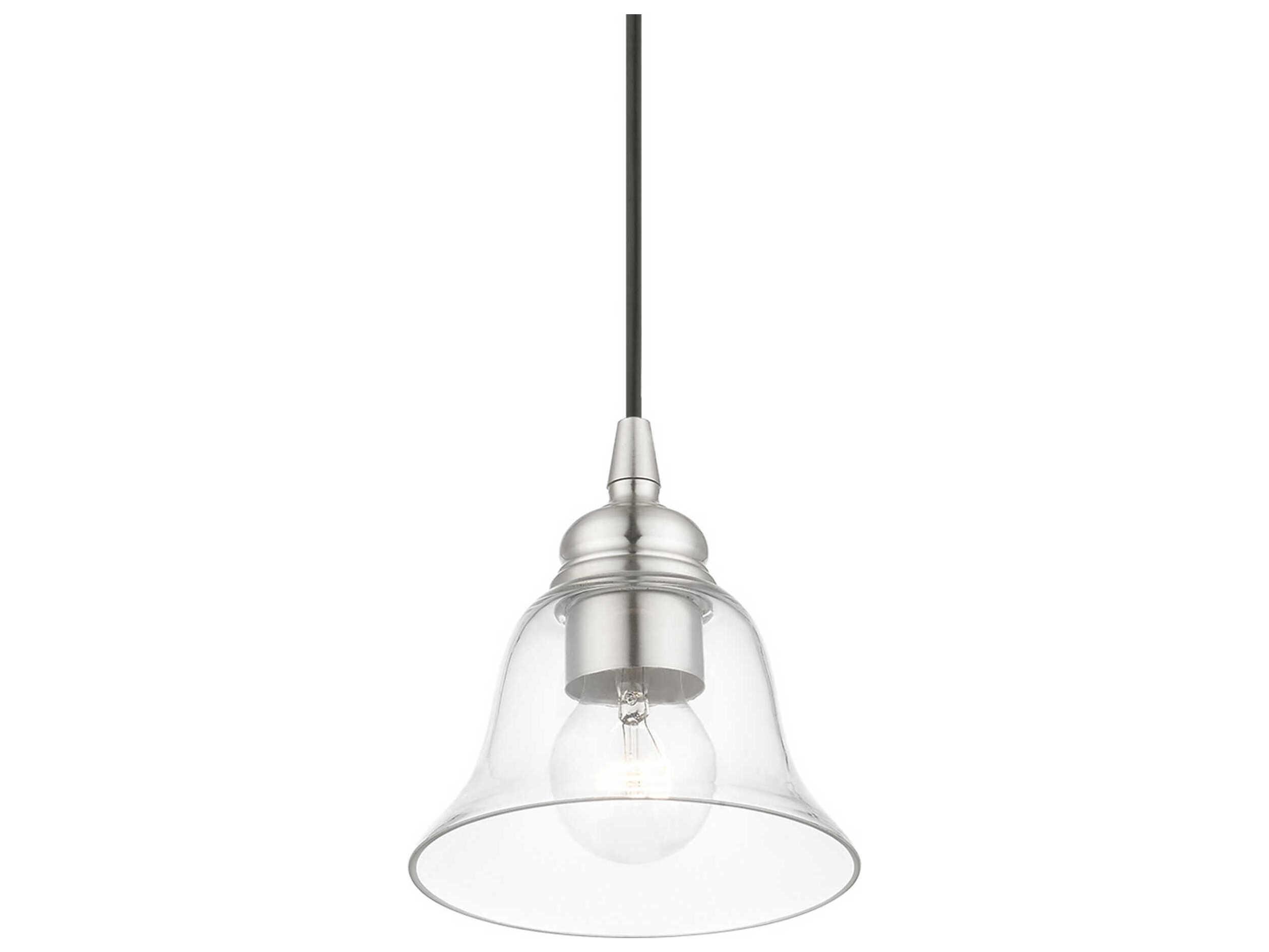 Livex Lighting Moreland 1-Light Brushed Nickel Glass Bell Mini Pendant
