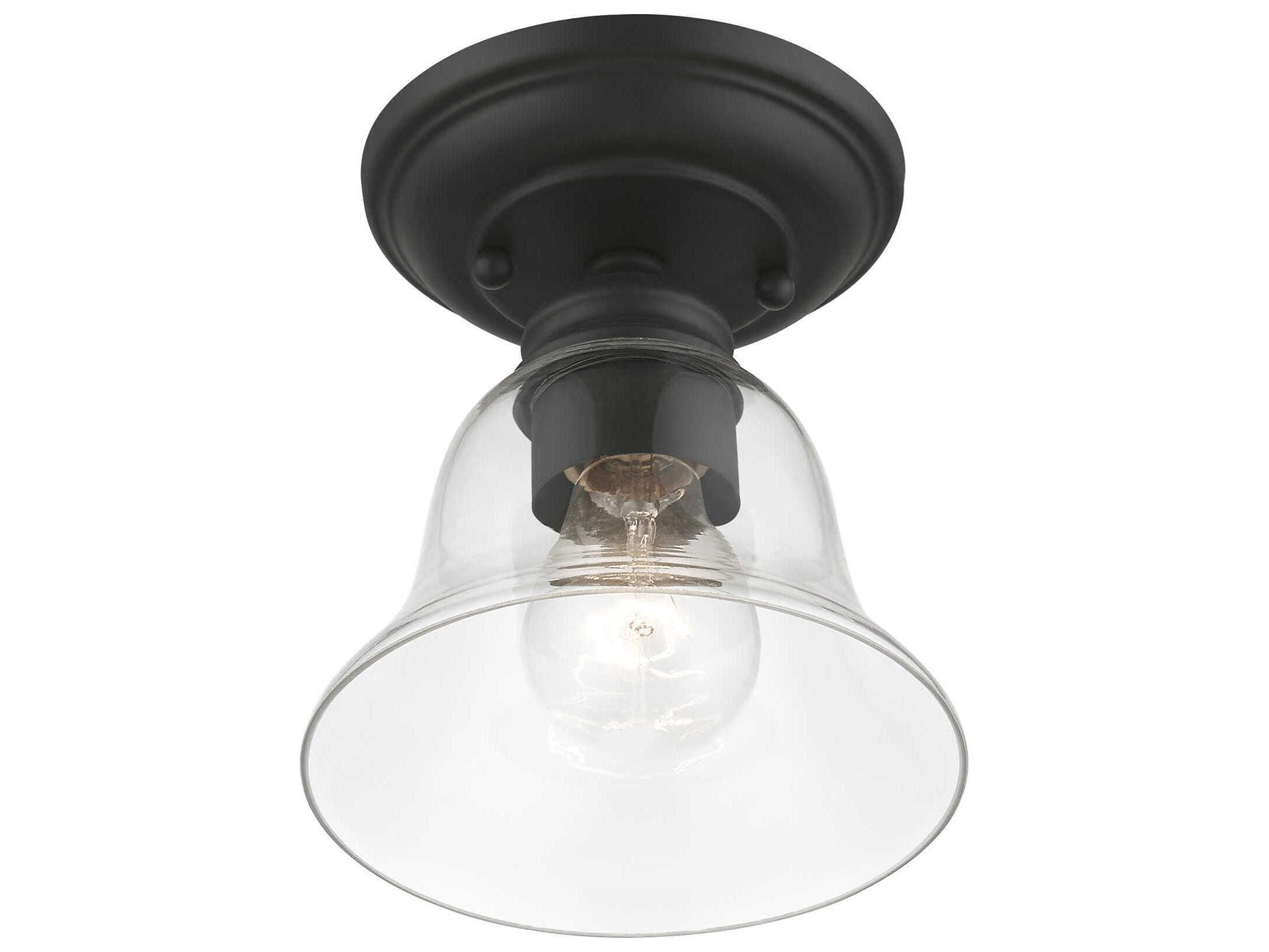 Livex Lighting Moreland 1-Light Black Glass Bell Semi Flush Mount
