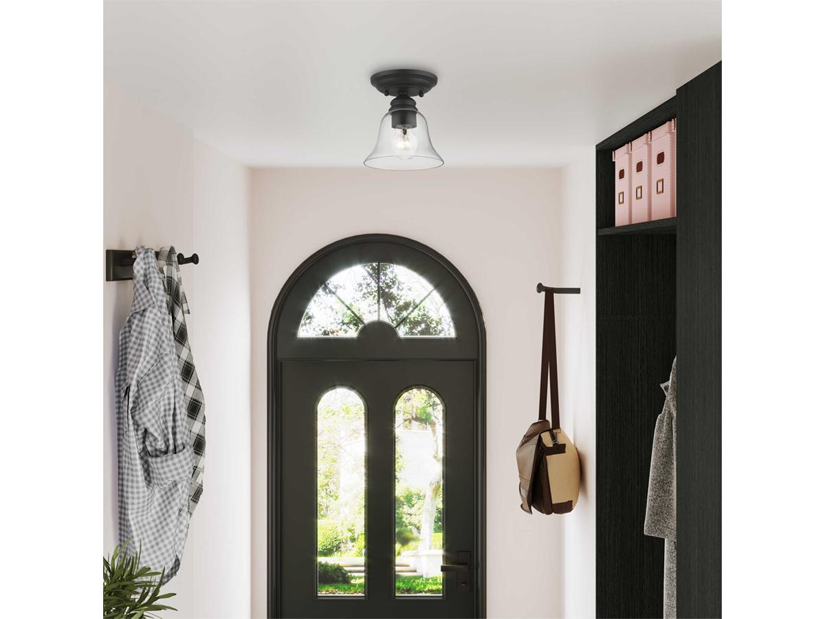 Livex Lighting Moreland 1-Light Black Glass Bell Semi Flush Mount