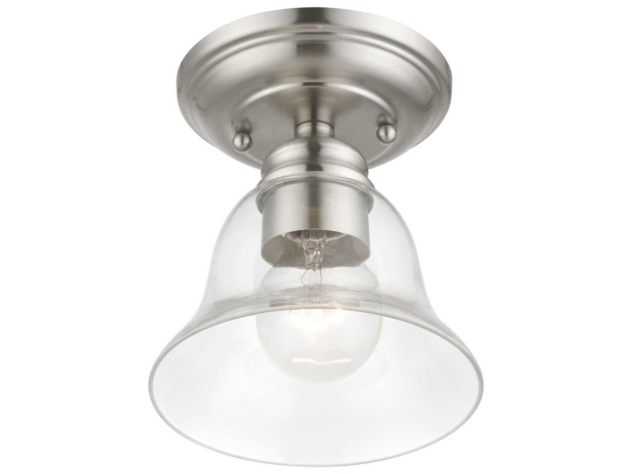 Livex Lighting Moreland 1-Light Brushed Nickel Glass Bell Semi Flush Mount