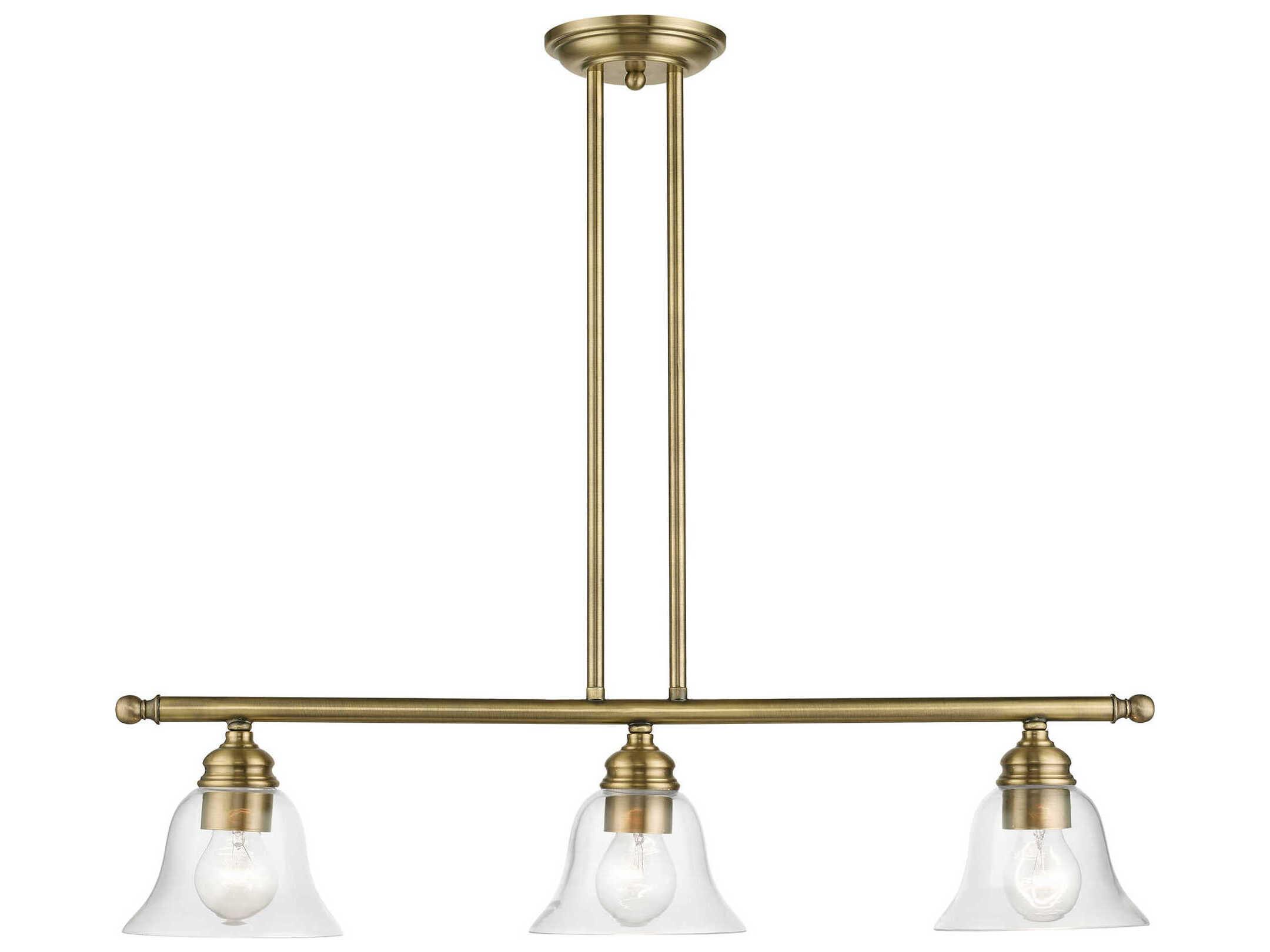 Livex Lighting Moreland 3-Light Antique Brass Glass Bell Linear Island Pendant