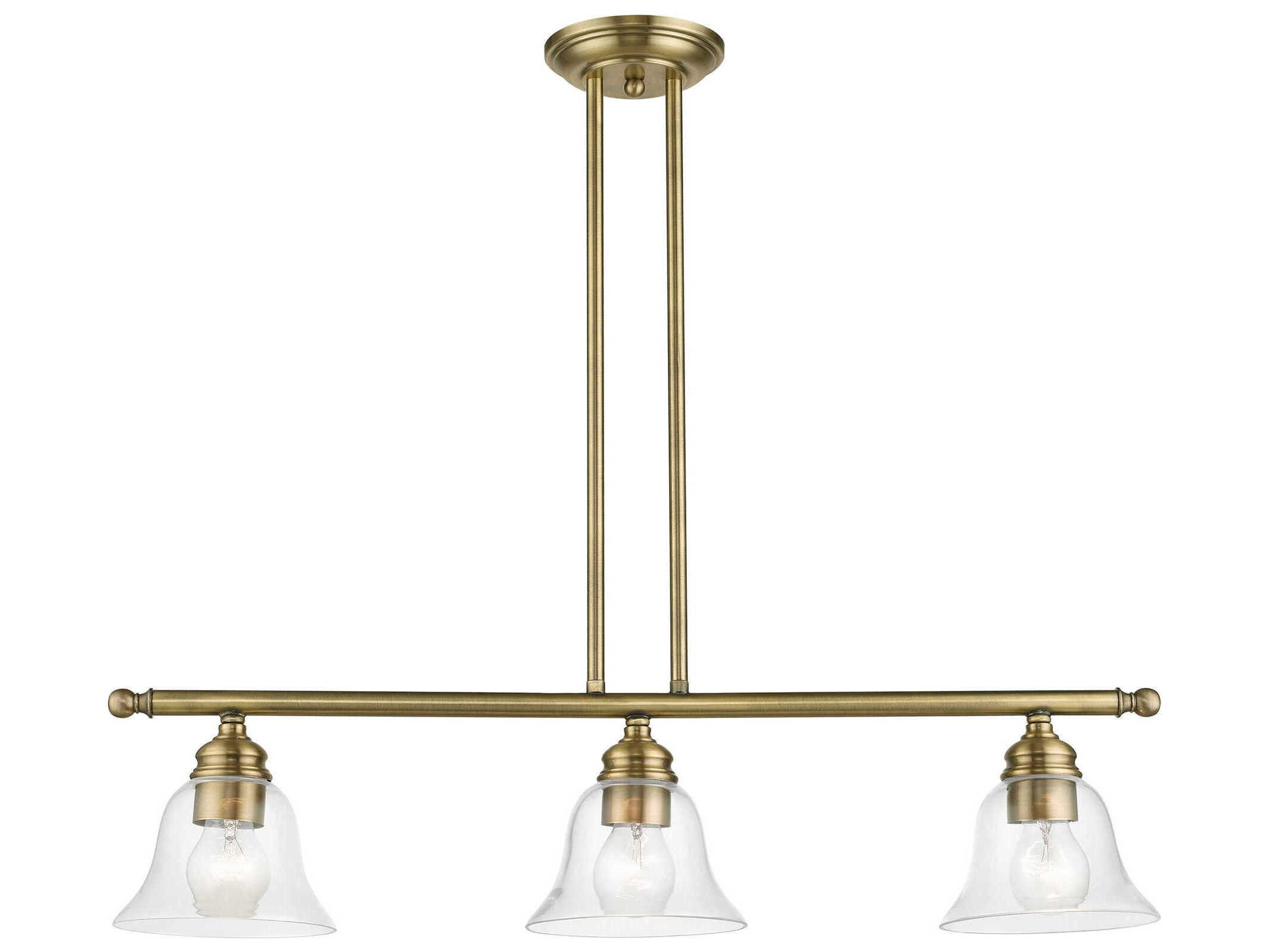 Livex Lighting Moreland 3-Light Antique Brass Glass Bell Linear Island Pendant