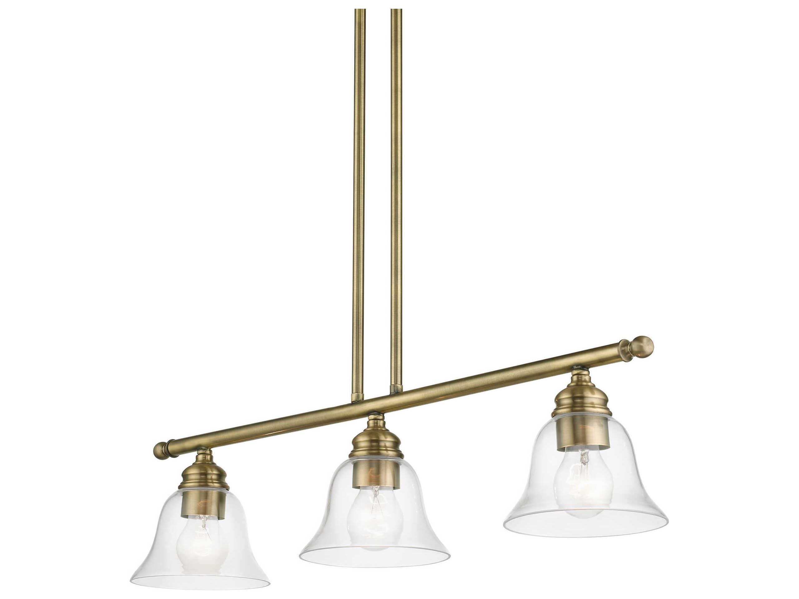 Livex Lighting Moreland 3-Light Antique Brass Glass Bell Linear Island Pendant