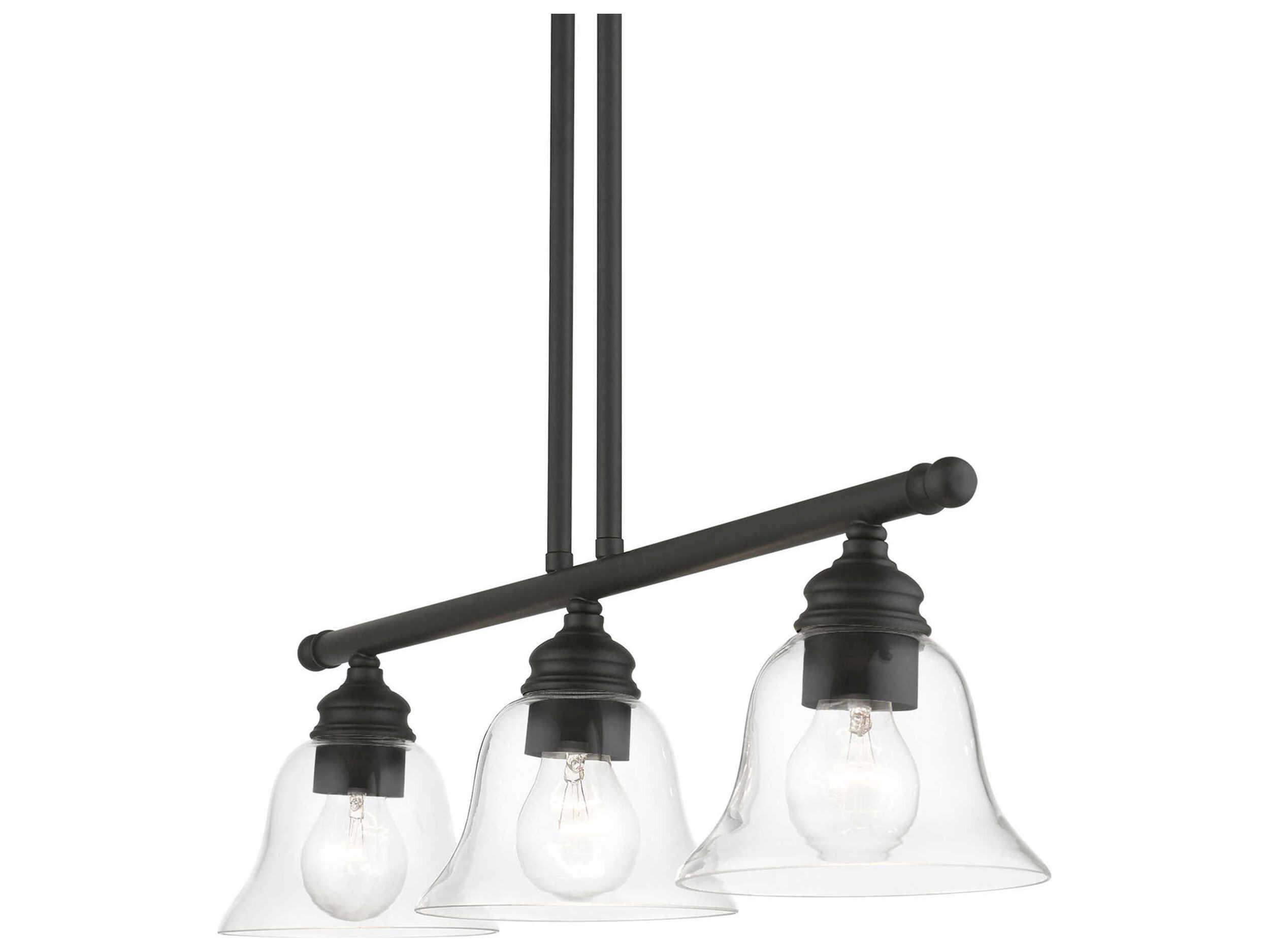Livex Lighting Moreland 3-Light Black Glass Bell Linear Island Pendant