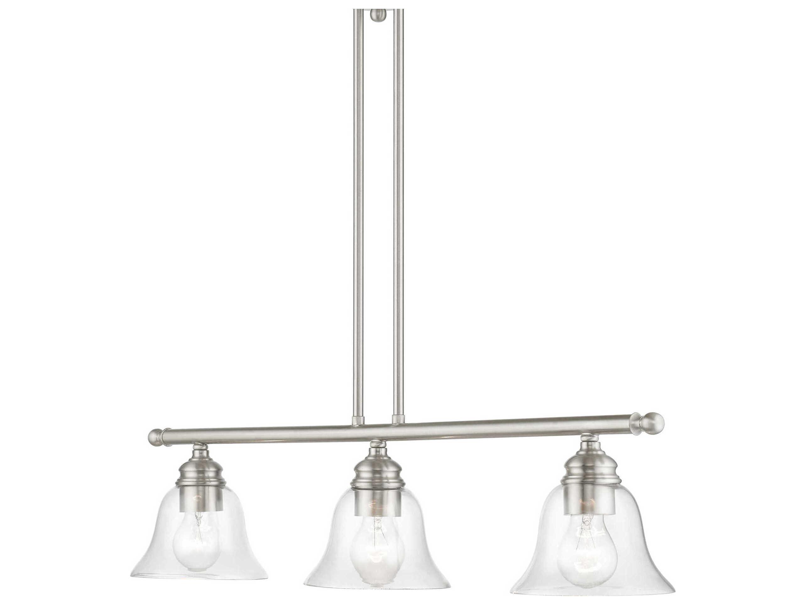 Livex Lighting Moreland 3-Light Brushed Nickel Glass Bell Linear Island Pendant