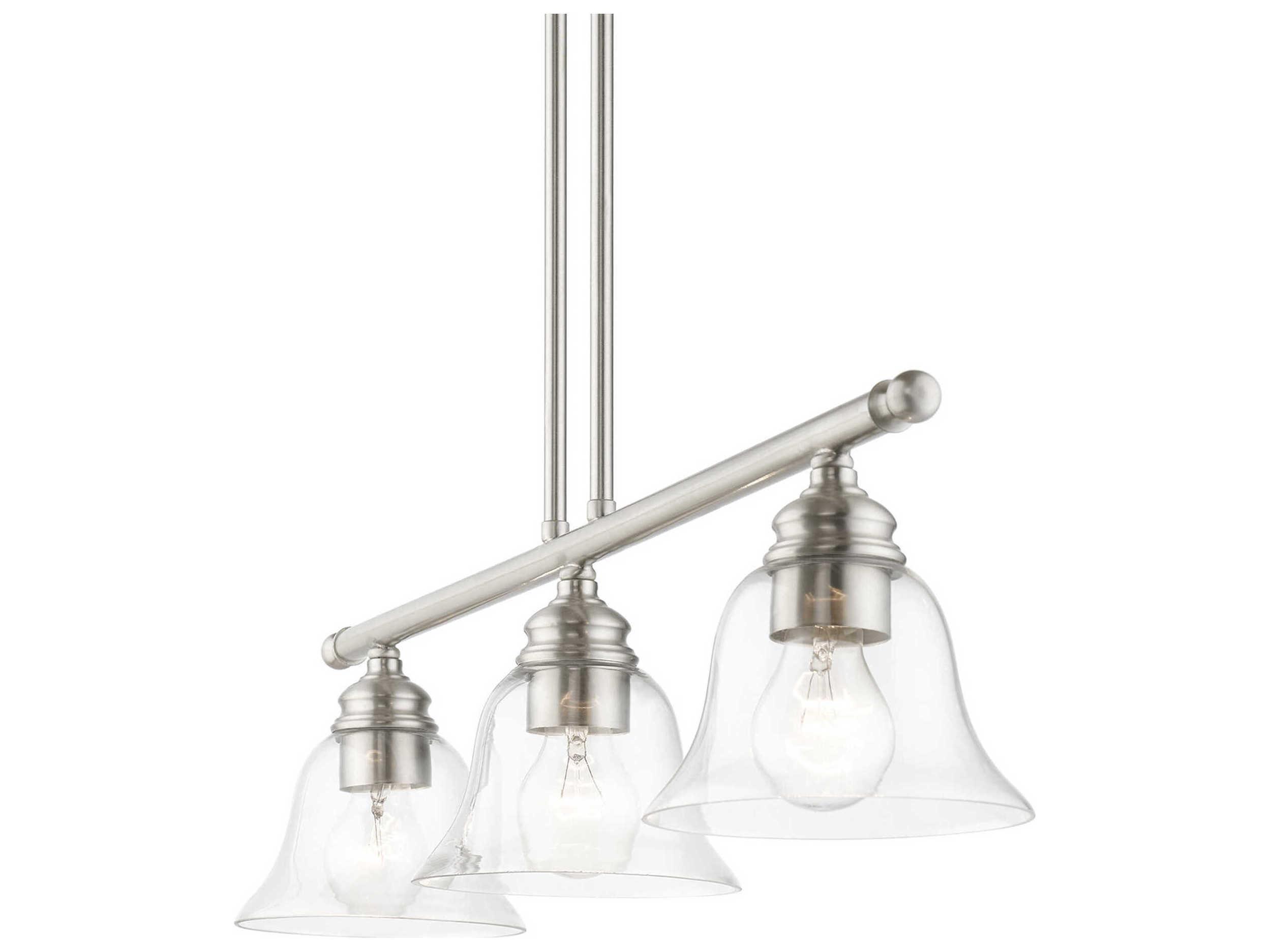 Livex Lighting Moreland 3-Light Brushed Nickel Glass Bell Linear Island Pendant