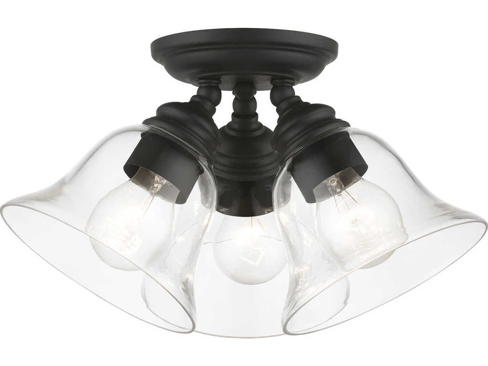 Livex Lighting Moreland 3-Light Black Glass Bell Semi Flush Mount