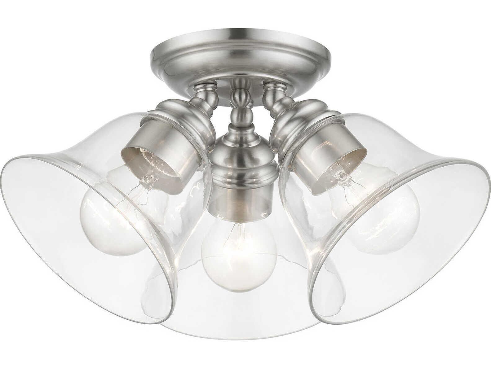 Livex Lighting Moreland 3-Light Brushed Nickel Glass Bell Semi Flush Mount