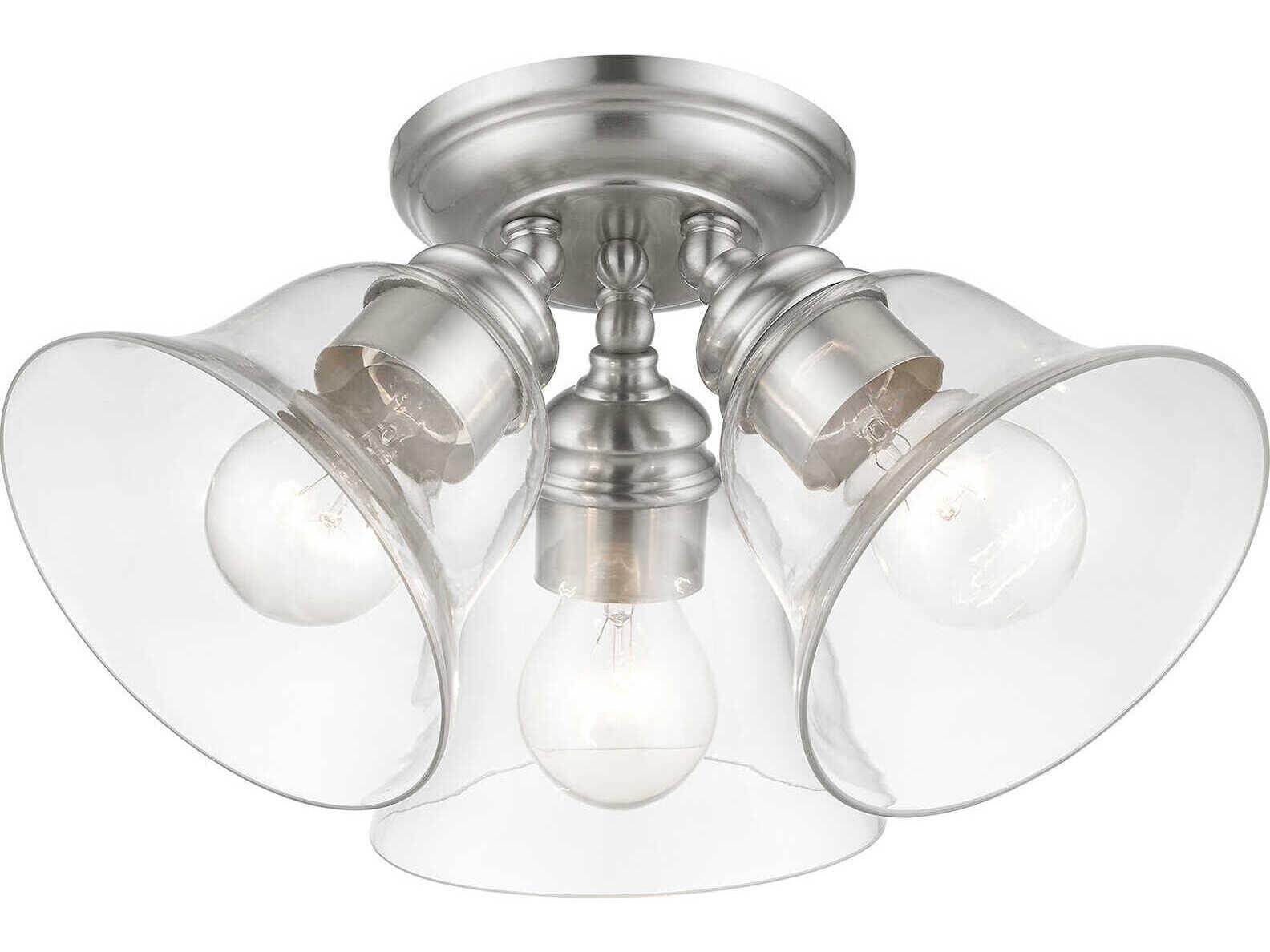 Livex Lighting Moreland 3-Light Brushed Nickel Glass Bell Semi Flush Mount