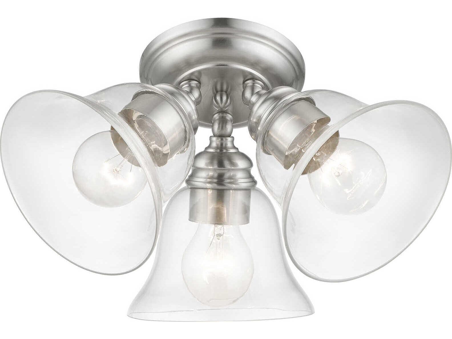 Livex Lighting Moreland 3-Light Brushed Nickel Glass Bell Semi Flush Mount