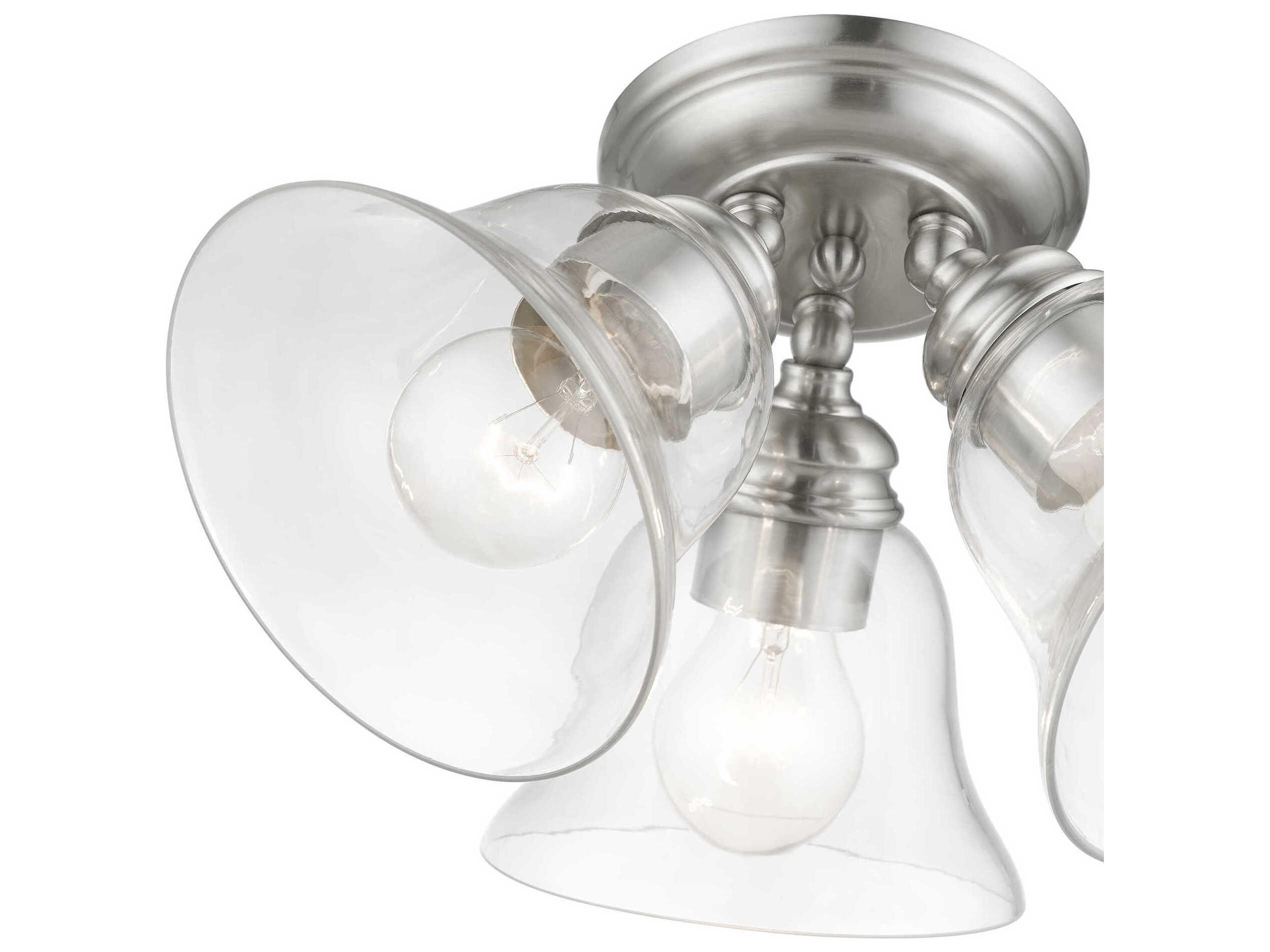 Livex Lighting Moreland 3-Light Brushed Nickel Glass Bell Semi Flush Mount