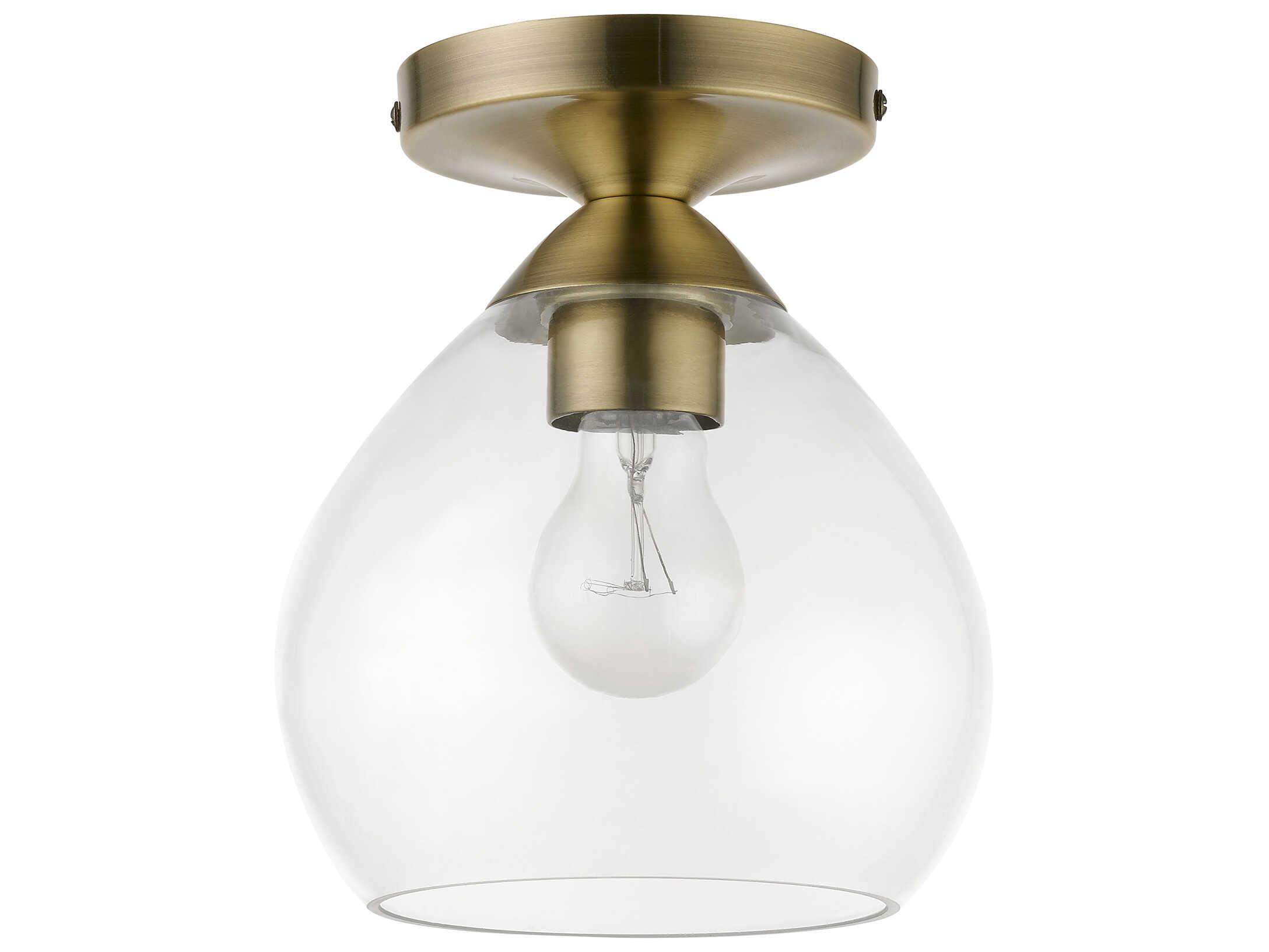 Livex Lighting Catania 1-Light Antique Brass Glass Bell Semi Flush Mount