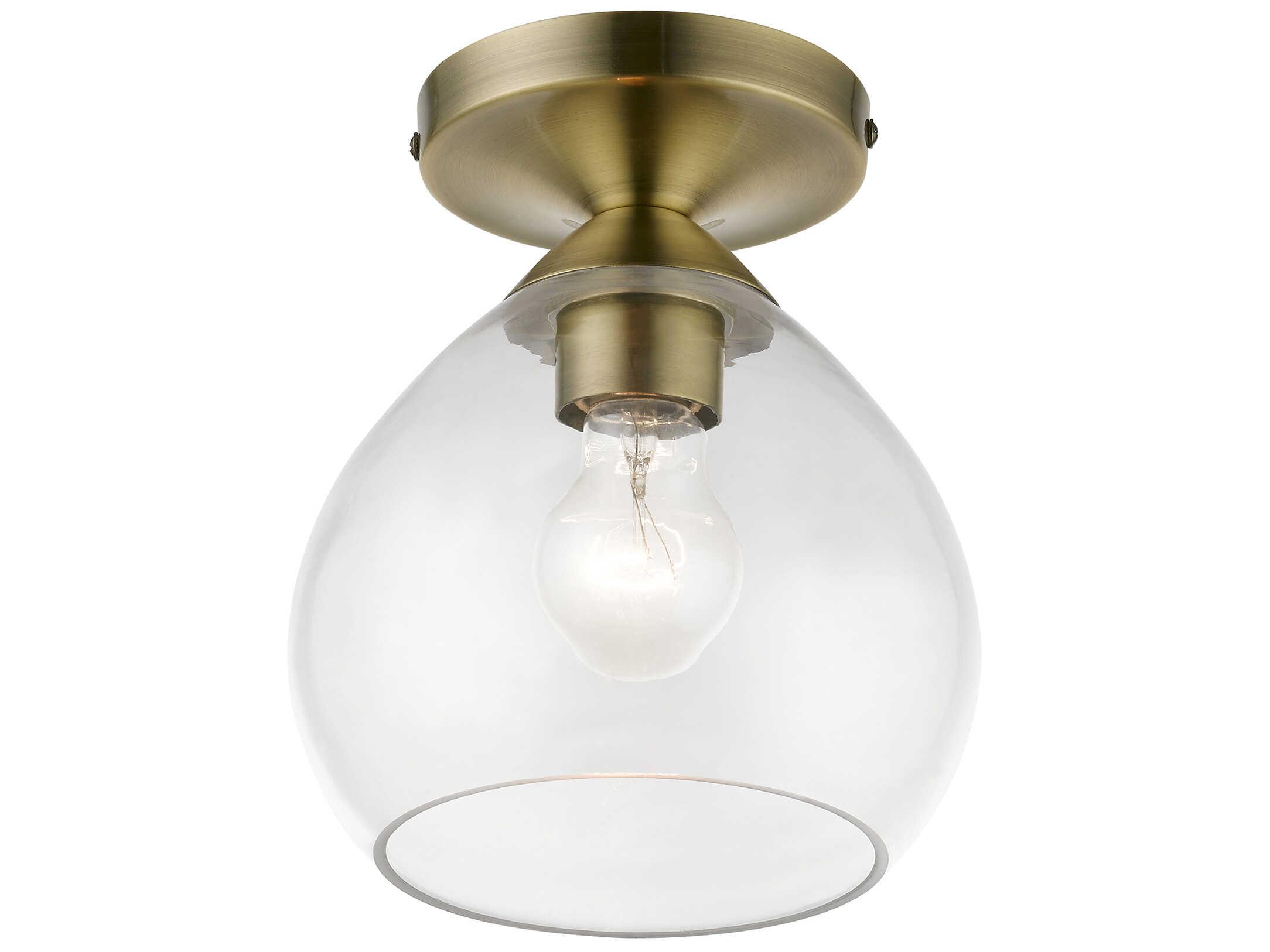 Livex Lighting Catania 1-Light Antique Brass Glass Bell Semi Flush Mount