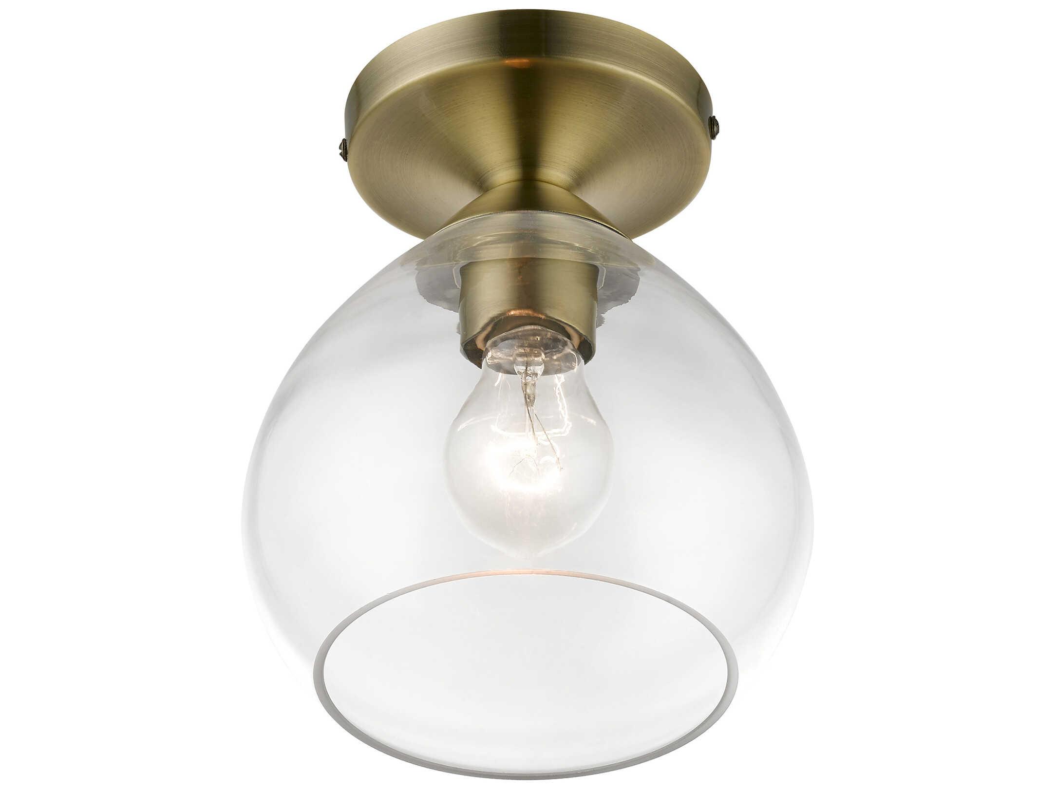 Livex Lighting Catania 1-Light Antique Brass Glass Bell Semi Flush Mount