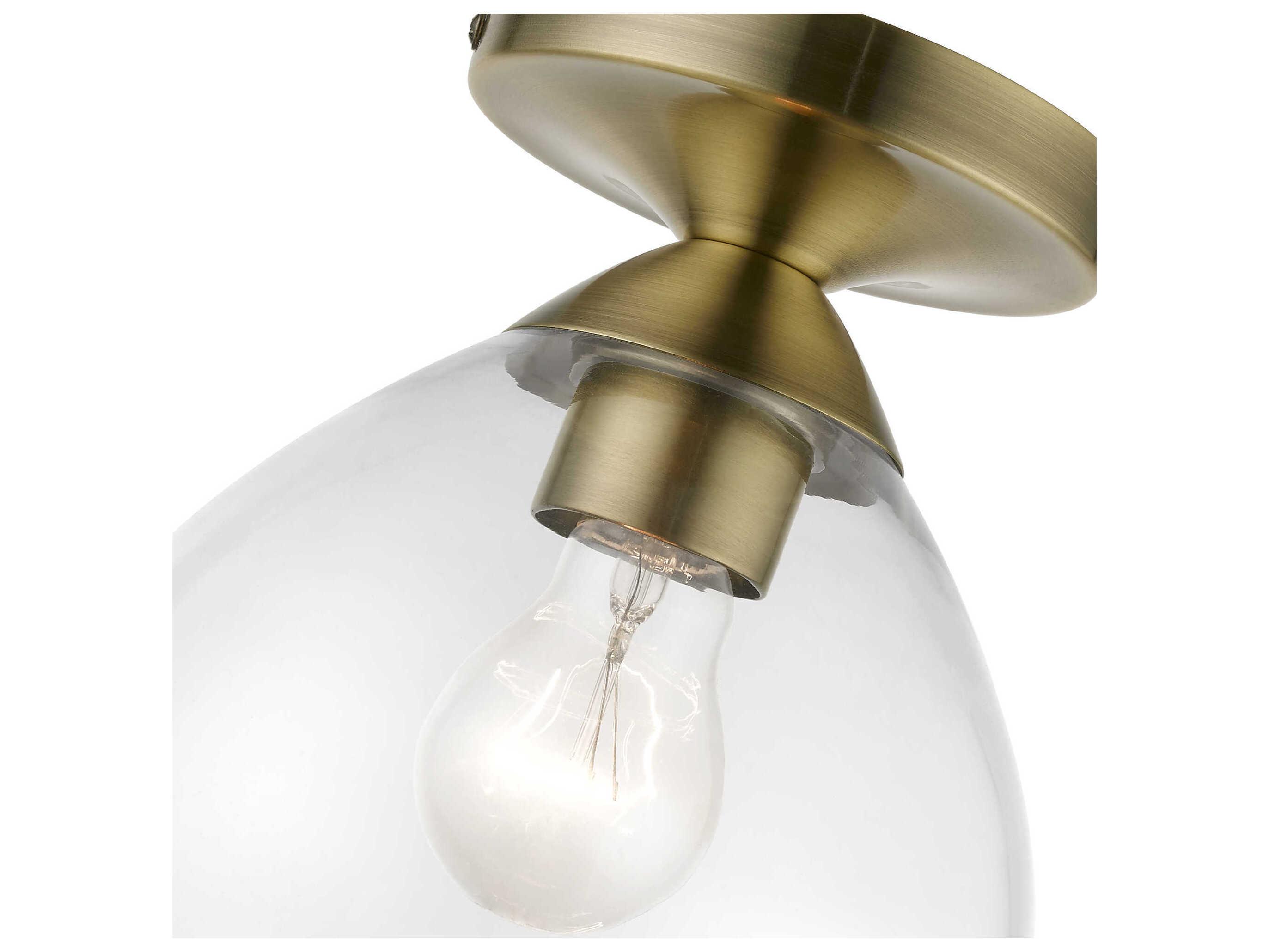 Livex Lighting Catania 1-Light Antique Brass Glass Bell Semi Flush Mount