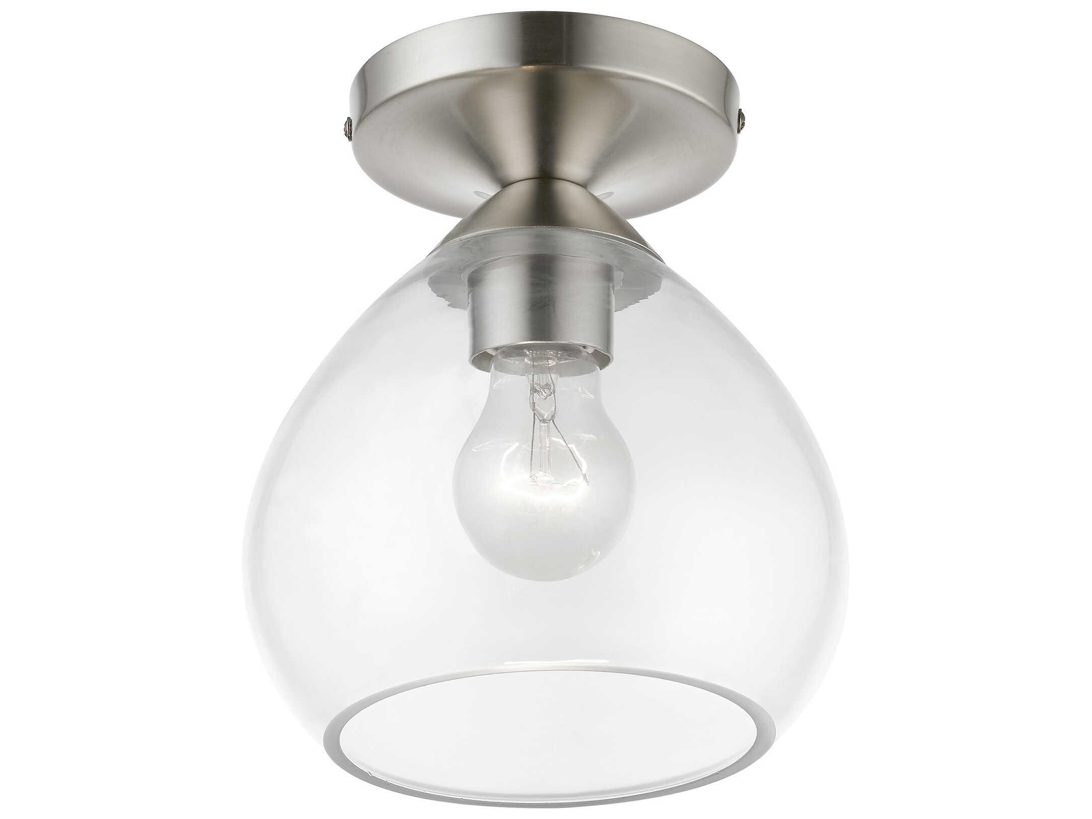 Livex Lighting Catania 1-Light Brushed Nickel Glass Bell Semi Flush Mount