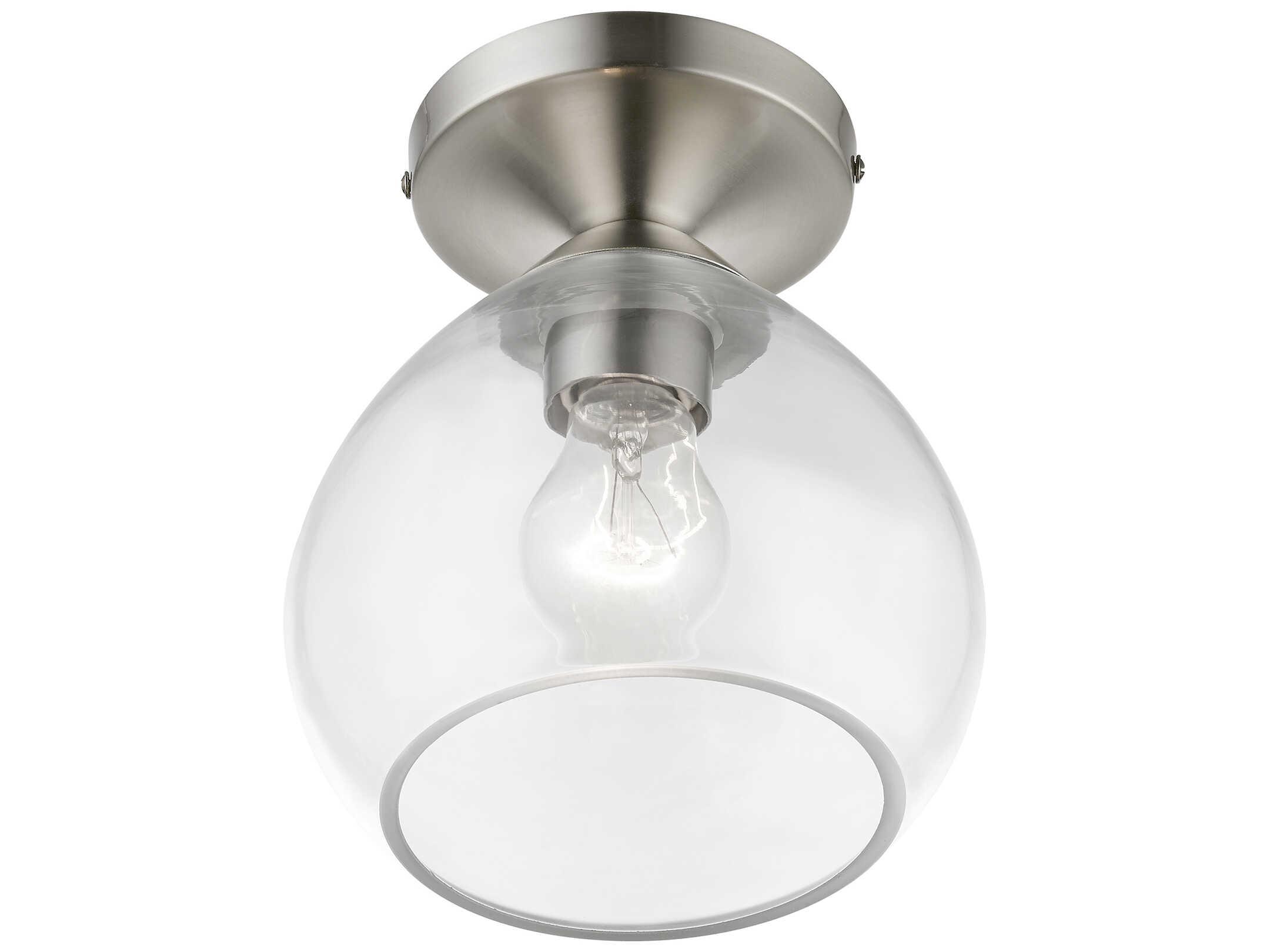 Livex Lighting Catania 1-Light Brushed Nickel Glass Bell Semi Flush Mount