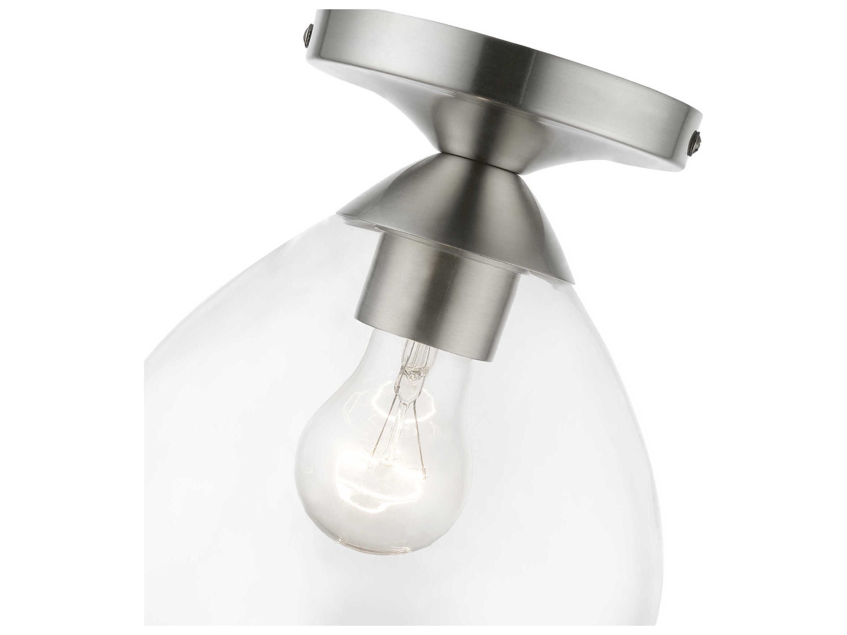 Livex Lighting Catania 1-Light Brushed Nickel Glass Bell Semi Flush Mount