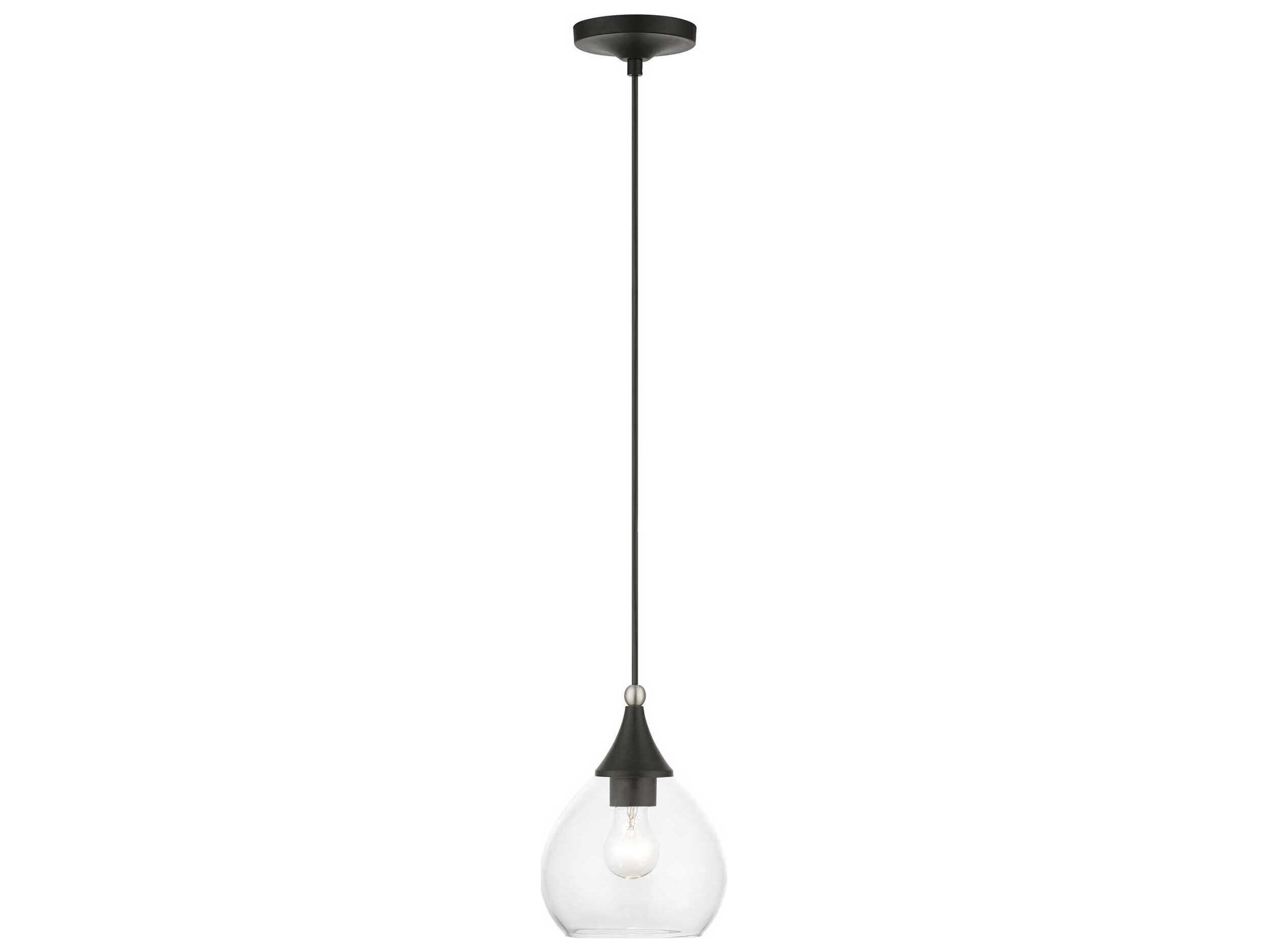Livex Lighting Catania 1-Light Black Brushed Nickel Glass Bell Mini Pendant