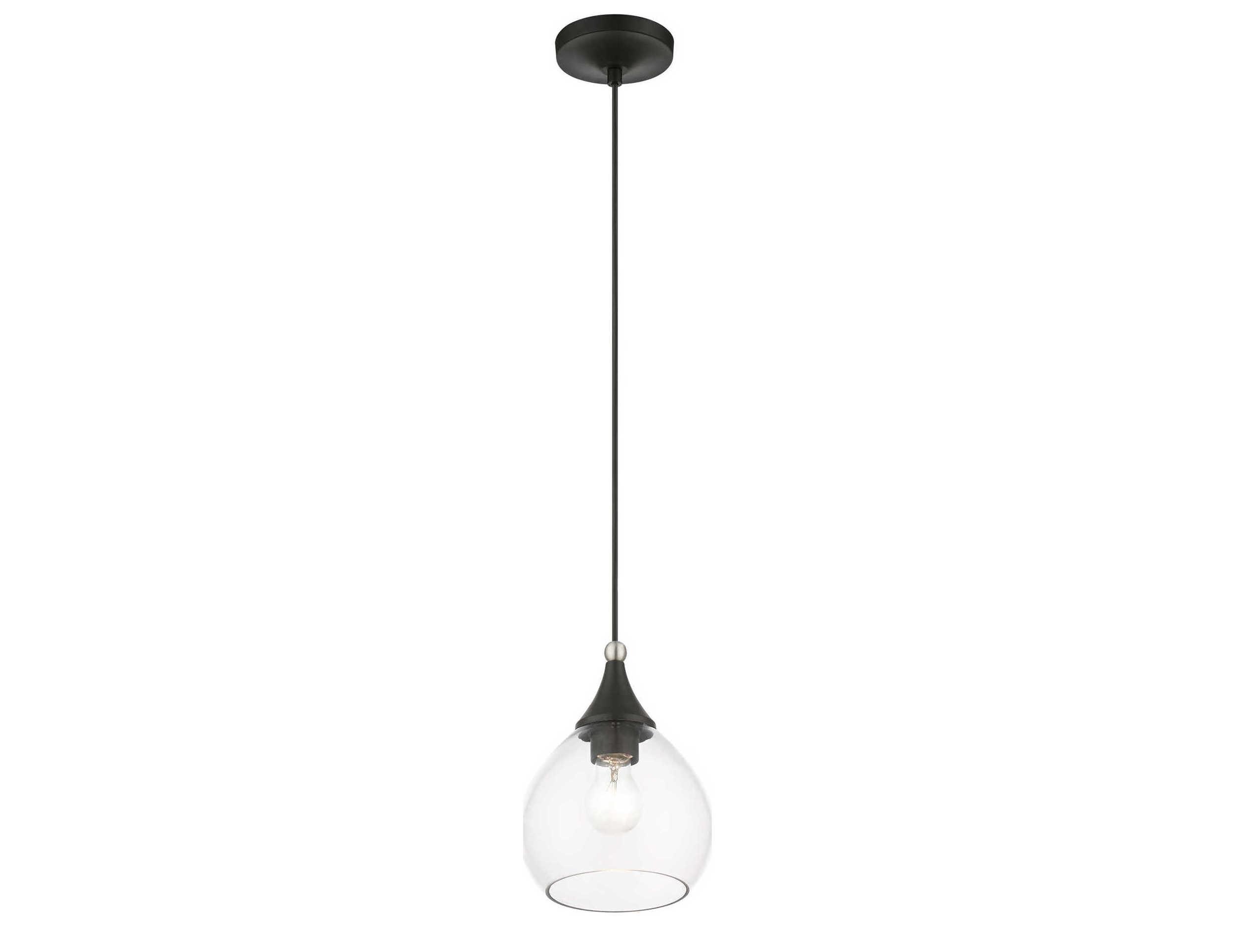 Livex Lighting Catania 1-Light Black Brushed Nickel Glass Bell Mini Pendant