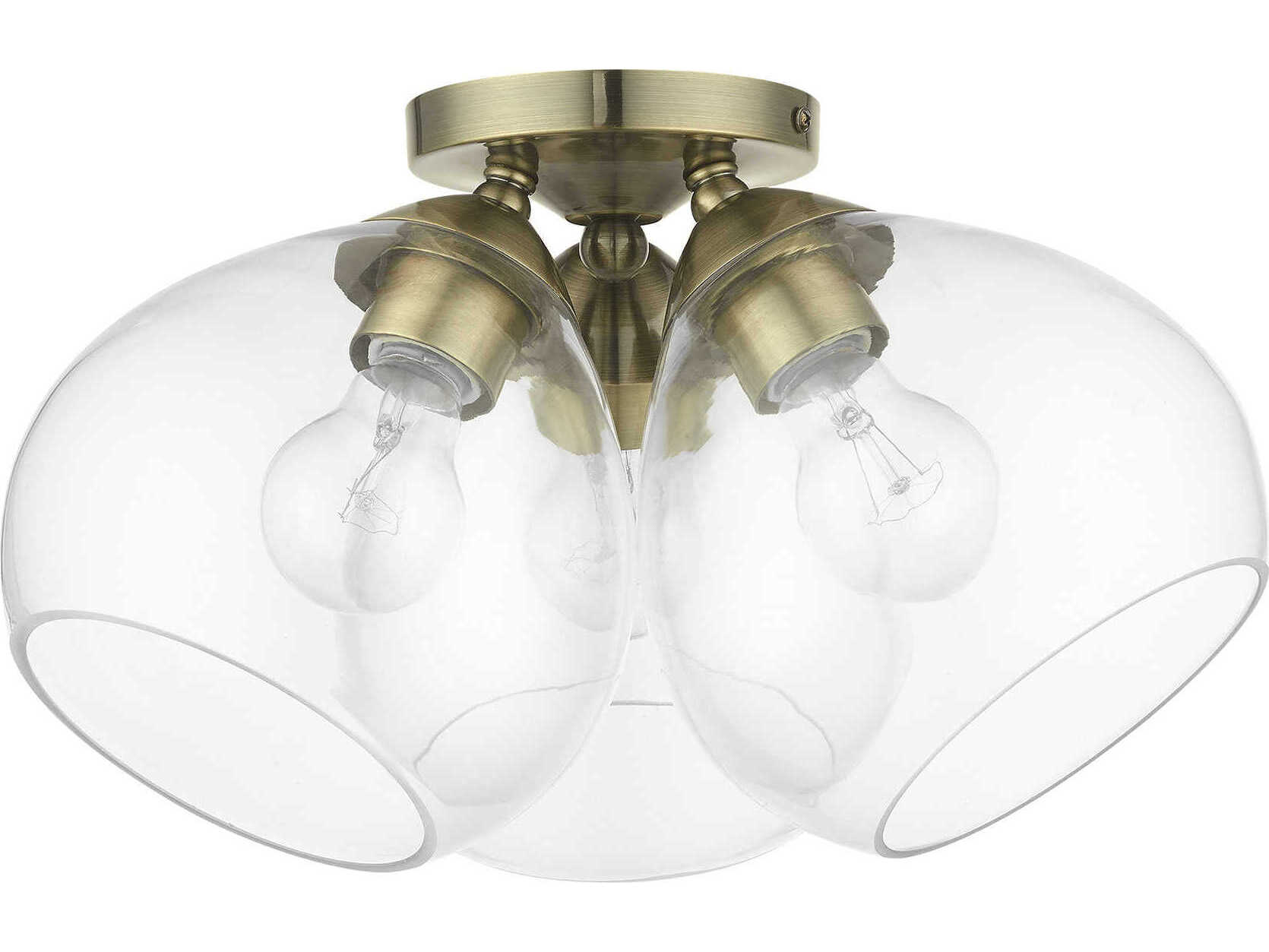 Livex Lighting Catania 3-Light Antique Brass Glass Bell Semi Flush Mount