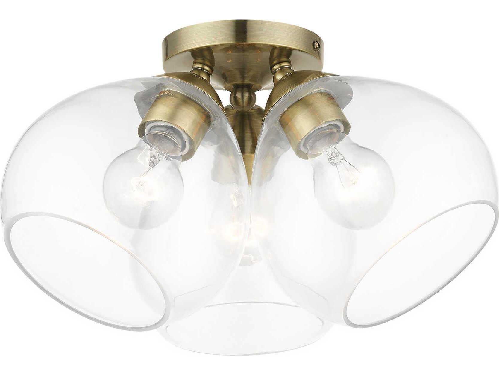 Livex Lighting Catania 3-Light Antique Brass Glass Bell Semi Flush Mount