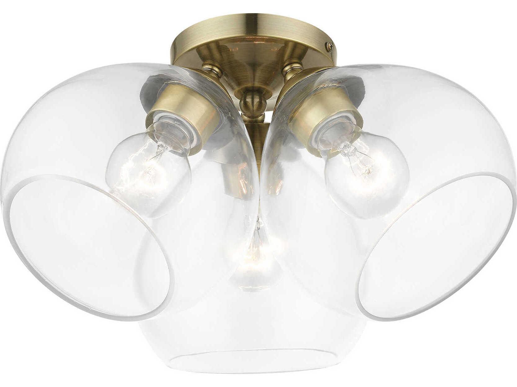 Livex Lighting Catania 3-Light Antique Brass Glass Bell Semi Flush Mount