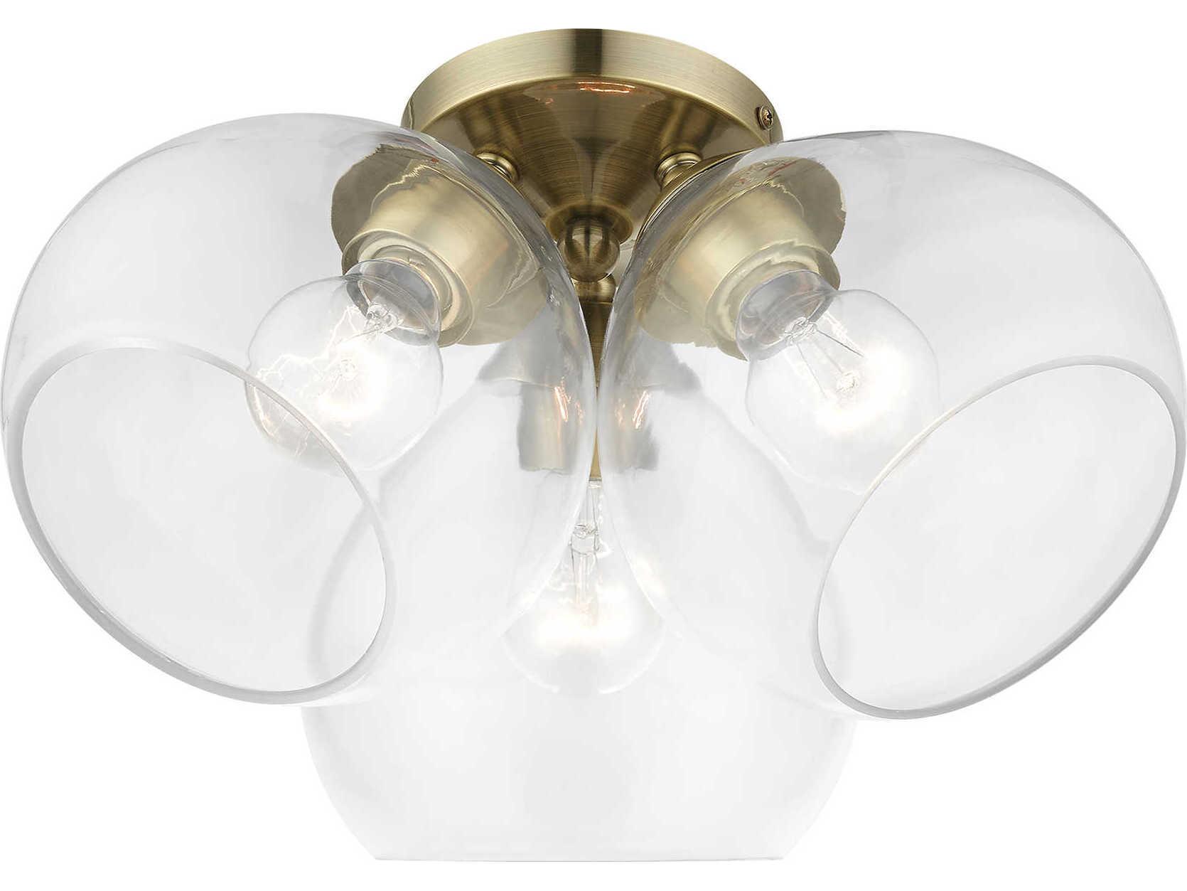 Livex Lighting Catania 3-Light Antique Brass Glass Bell Semi Flush Mount