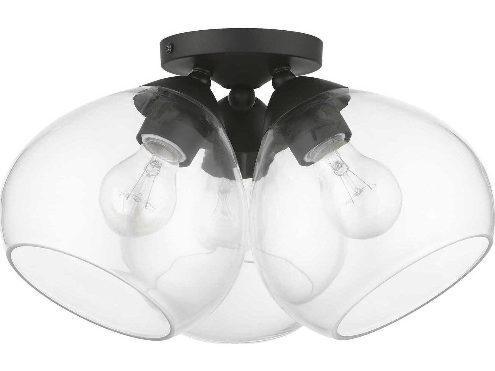 Livex Lighting Catania 3-Light Black Glass Bell Semi Flush Mount