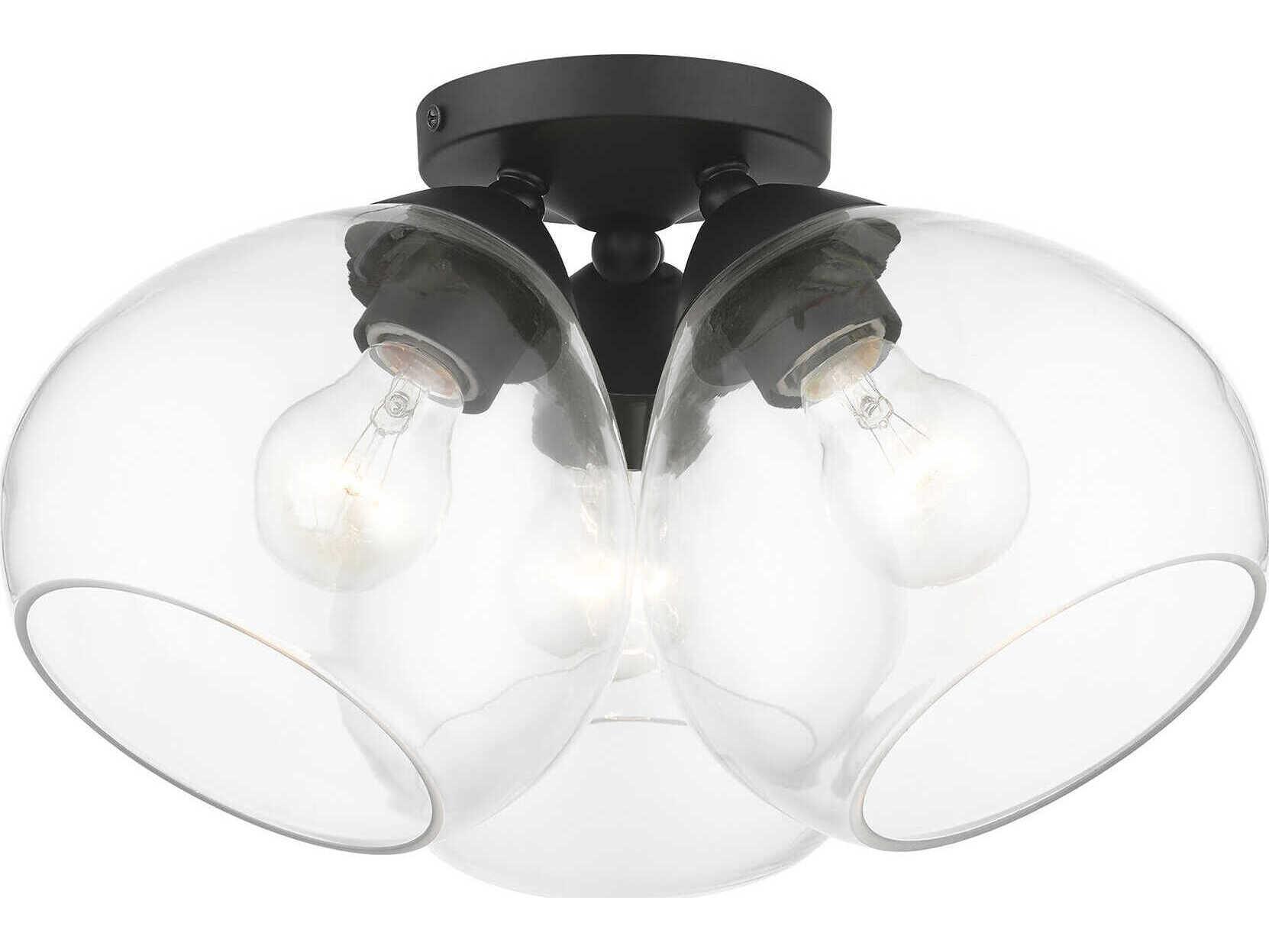 Livex Lighting Catania 3-Light Black Glass Bell Semi Flush Mount