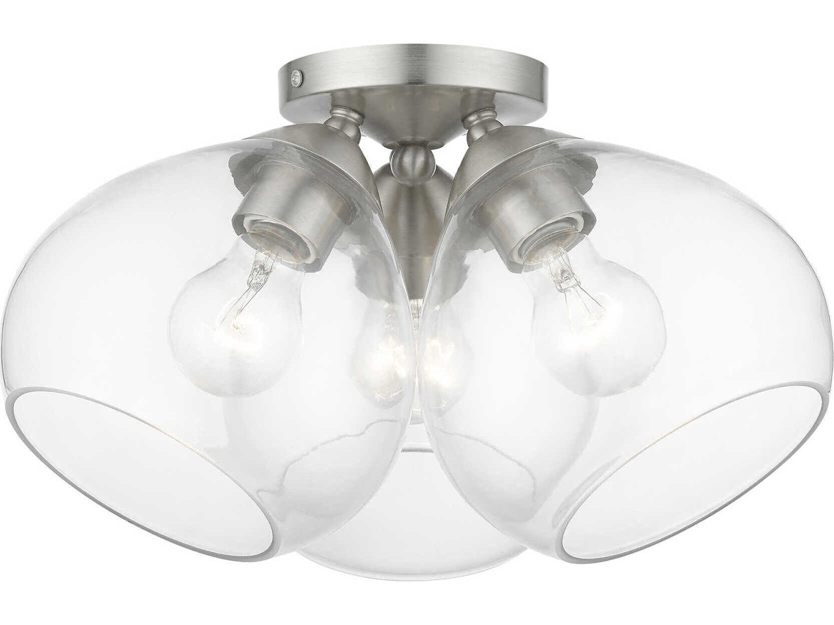 Livex Lighting Catania 3-Light Brushed Nickel Glass Bell Semi Flush Mount