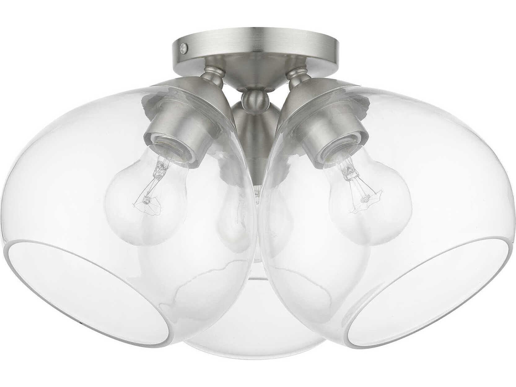 Livex Lighting Catania 3-Light Brushed Nickel Glass Bell Semi Flush Mount