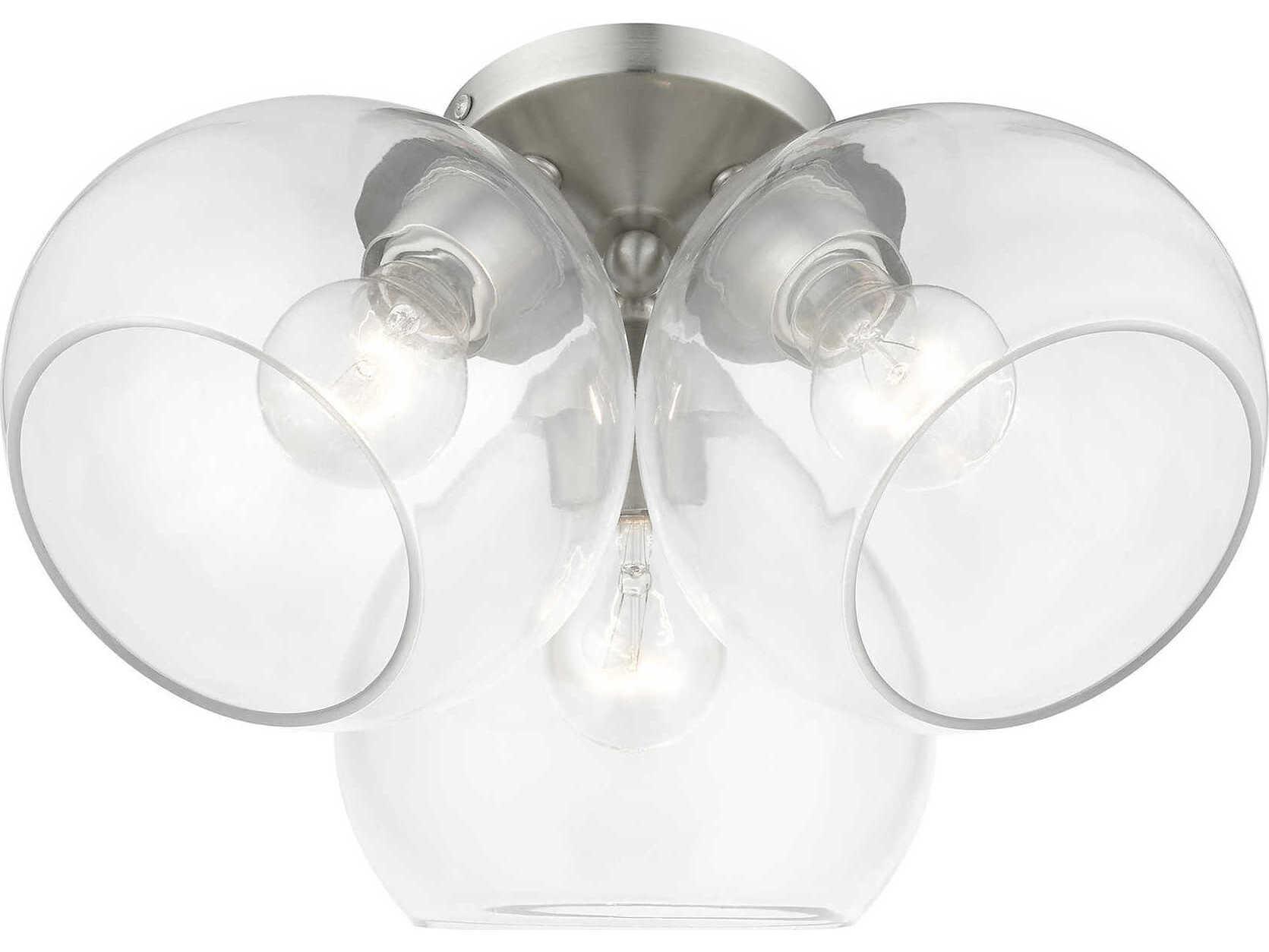 Livex Lighting Catania 3-Light Brushed Nickel Glass Bell Semi Flush Mount