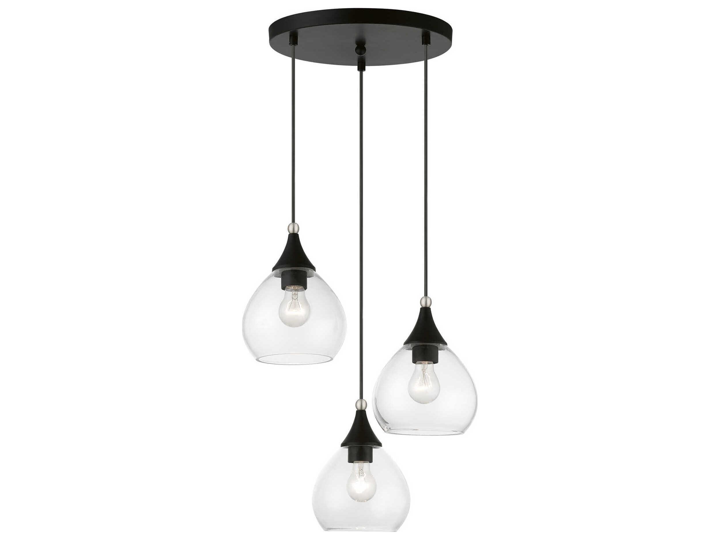 Livex Lighting Catania 3-Light Black Brushed Nickel Glass Bell Pendant