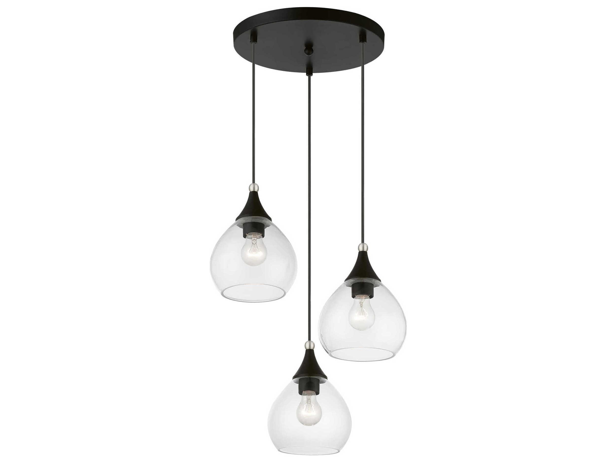 Livex Lighting Catania 3-Light Black Brushed Nickel Glass Bell Pendant