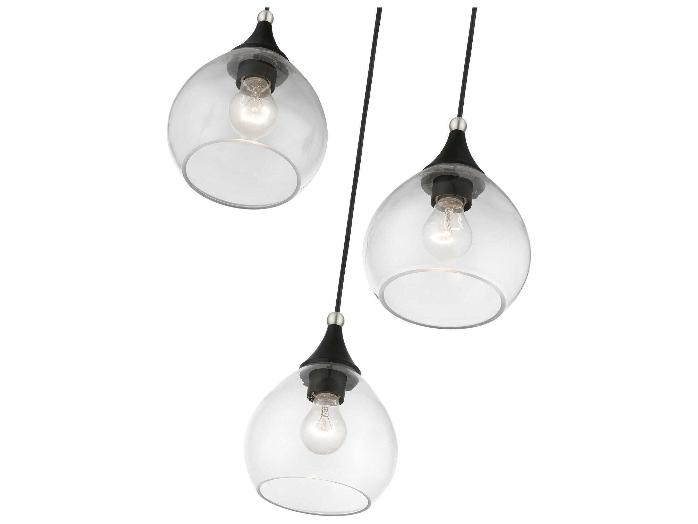 Livex Lighting Catania 3-Light Black Brushed Nickel Glass Bell Pendant