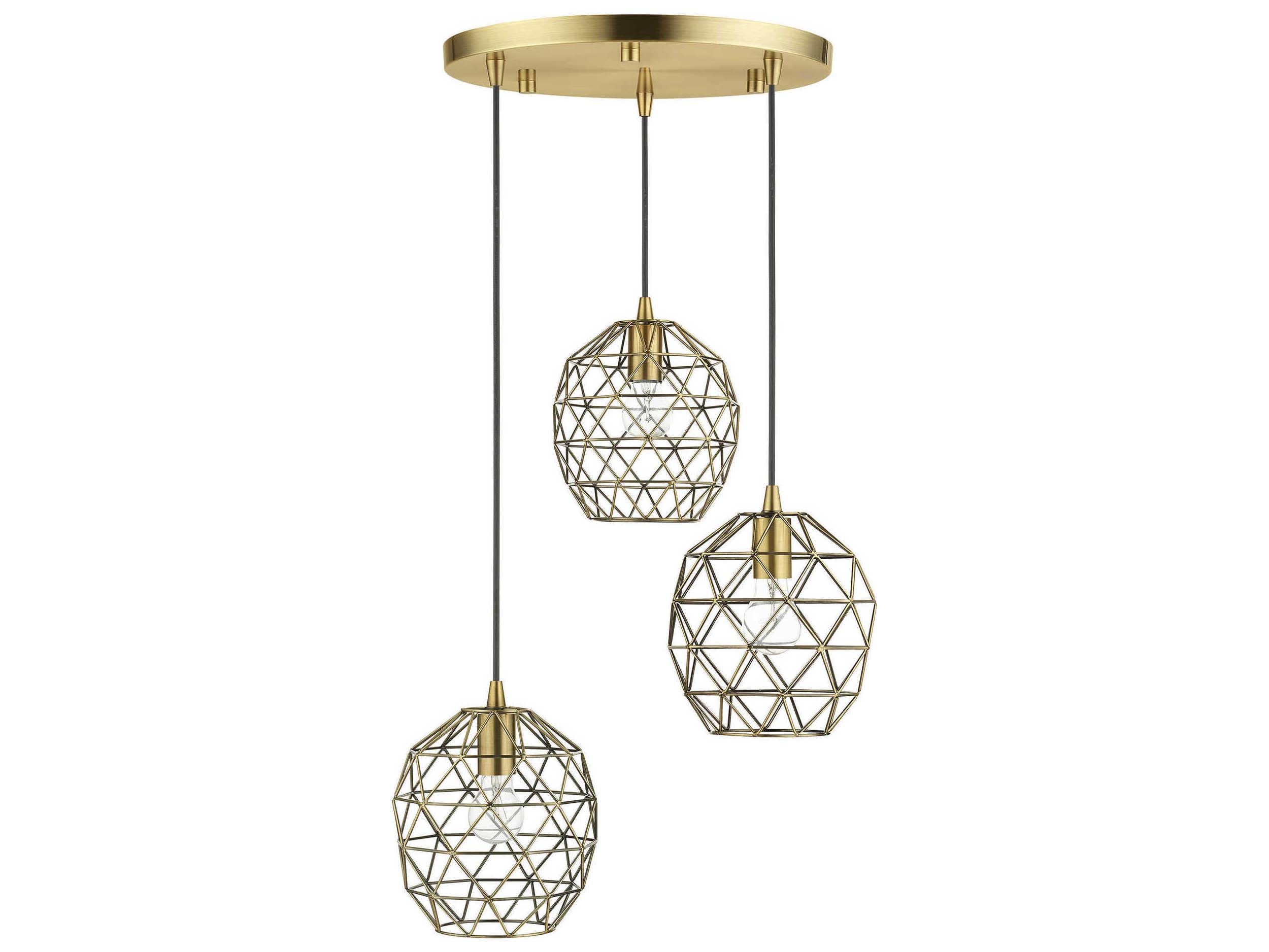 Livex Lighting Geometric 3-Light Antique Brass Bell Pendant