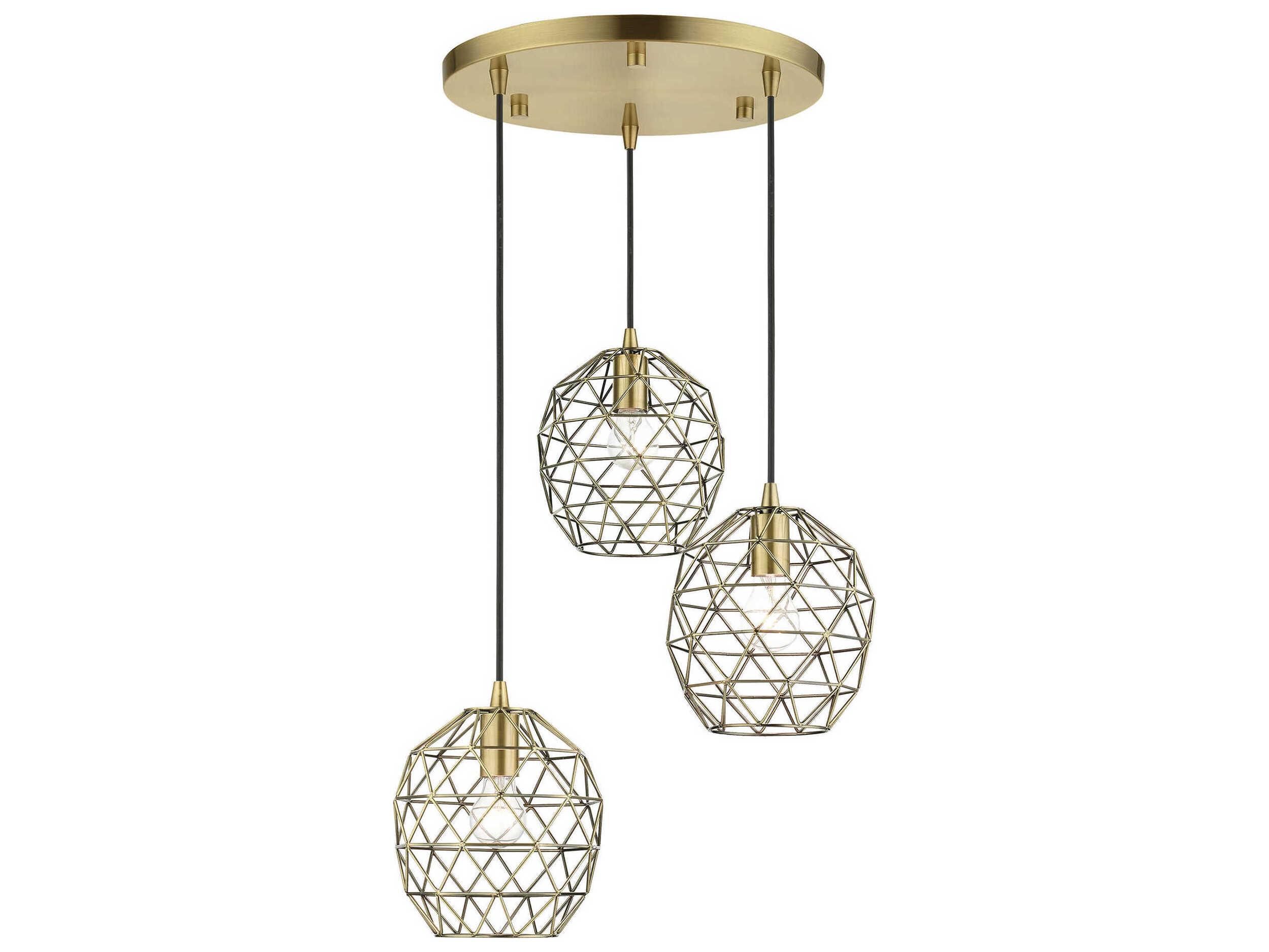 Livex Lighting Geometric 3-Light Antique Brass Bell Pendant