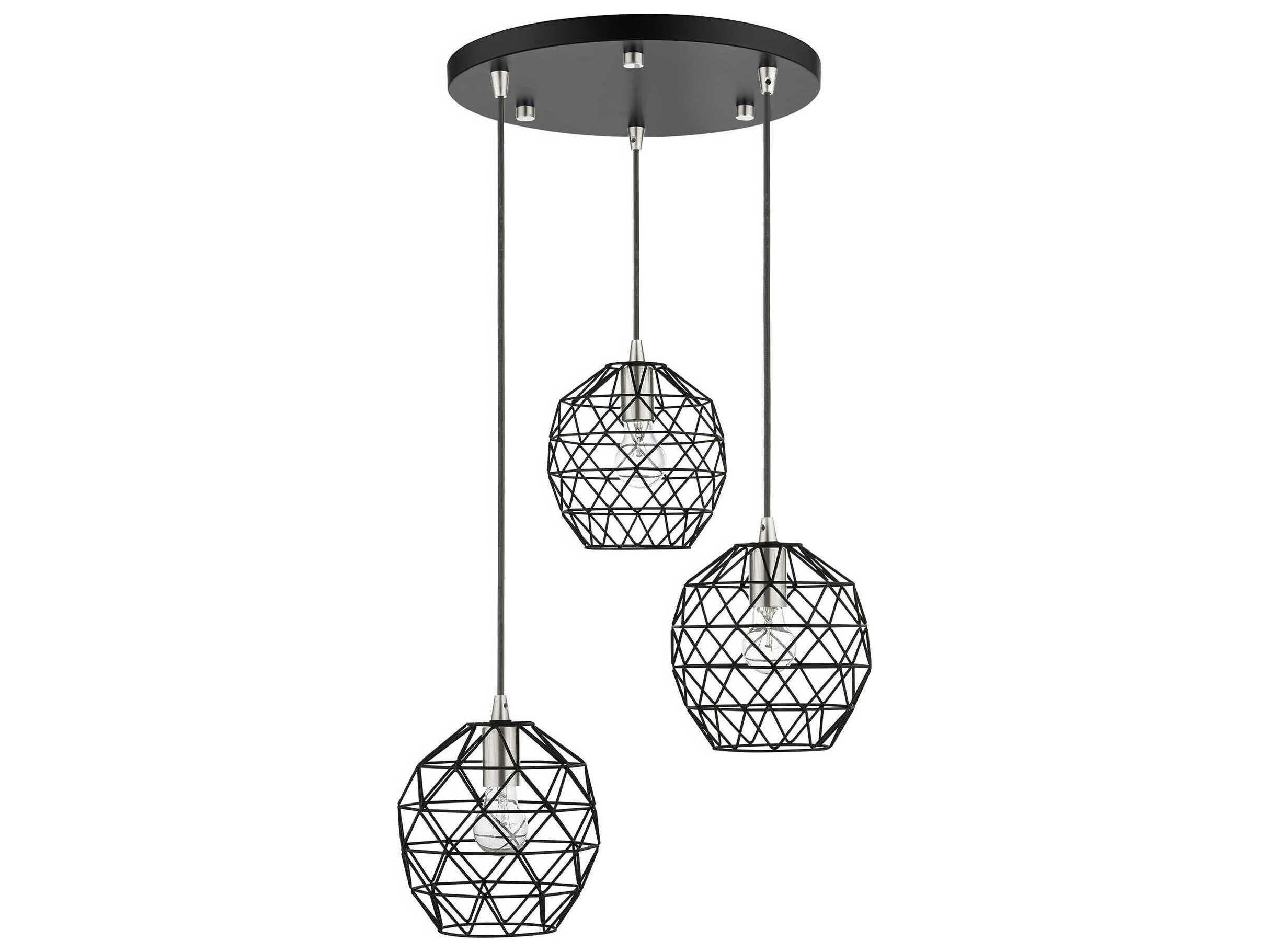 Livex Lighting Geometric 3-Light Black Bell Pendant
