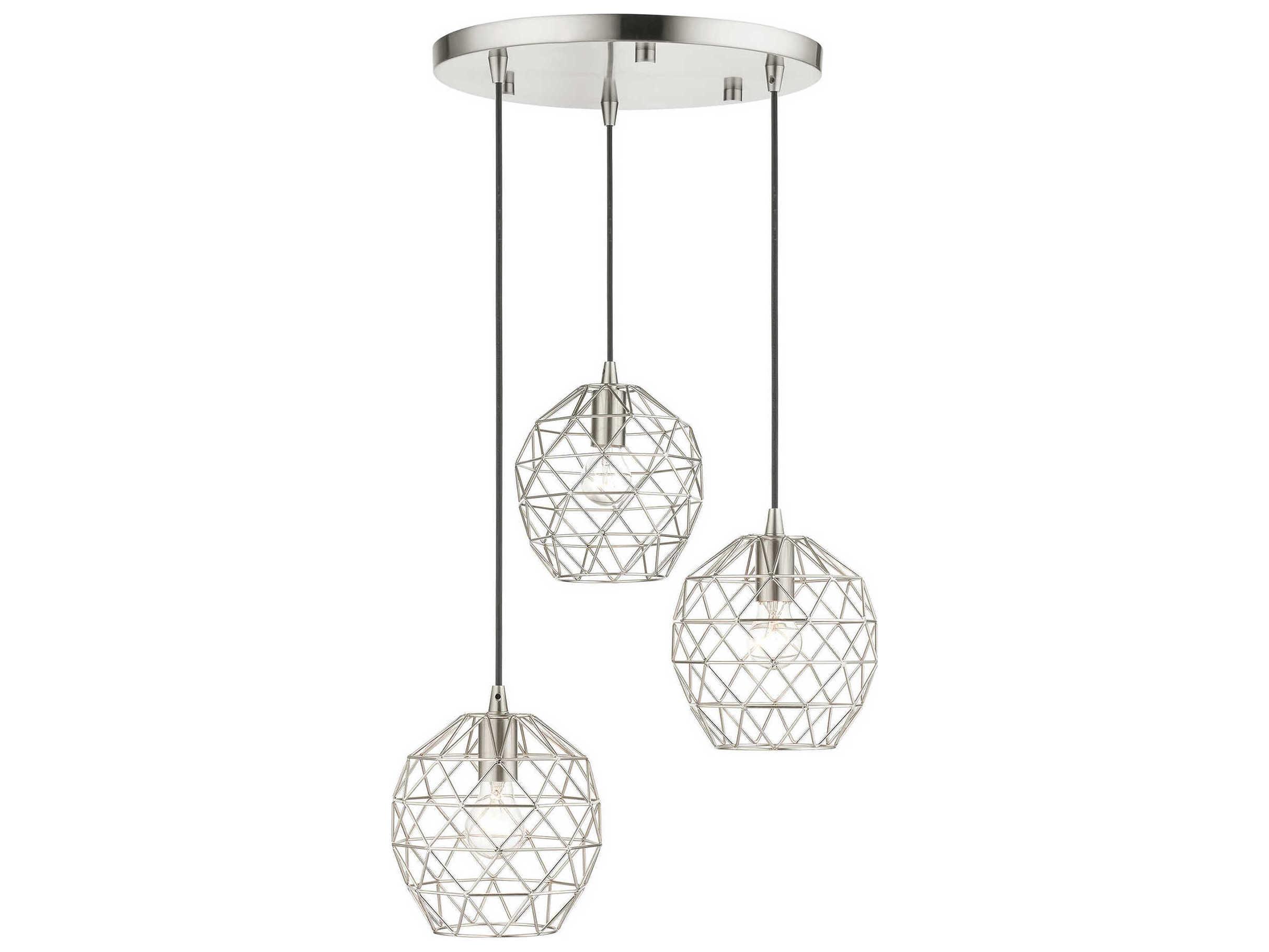 Livex Lighting Geometric 3-Light Brushed Nickel Bell Pendant