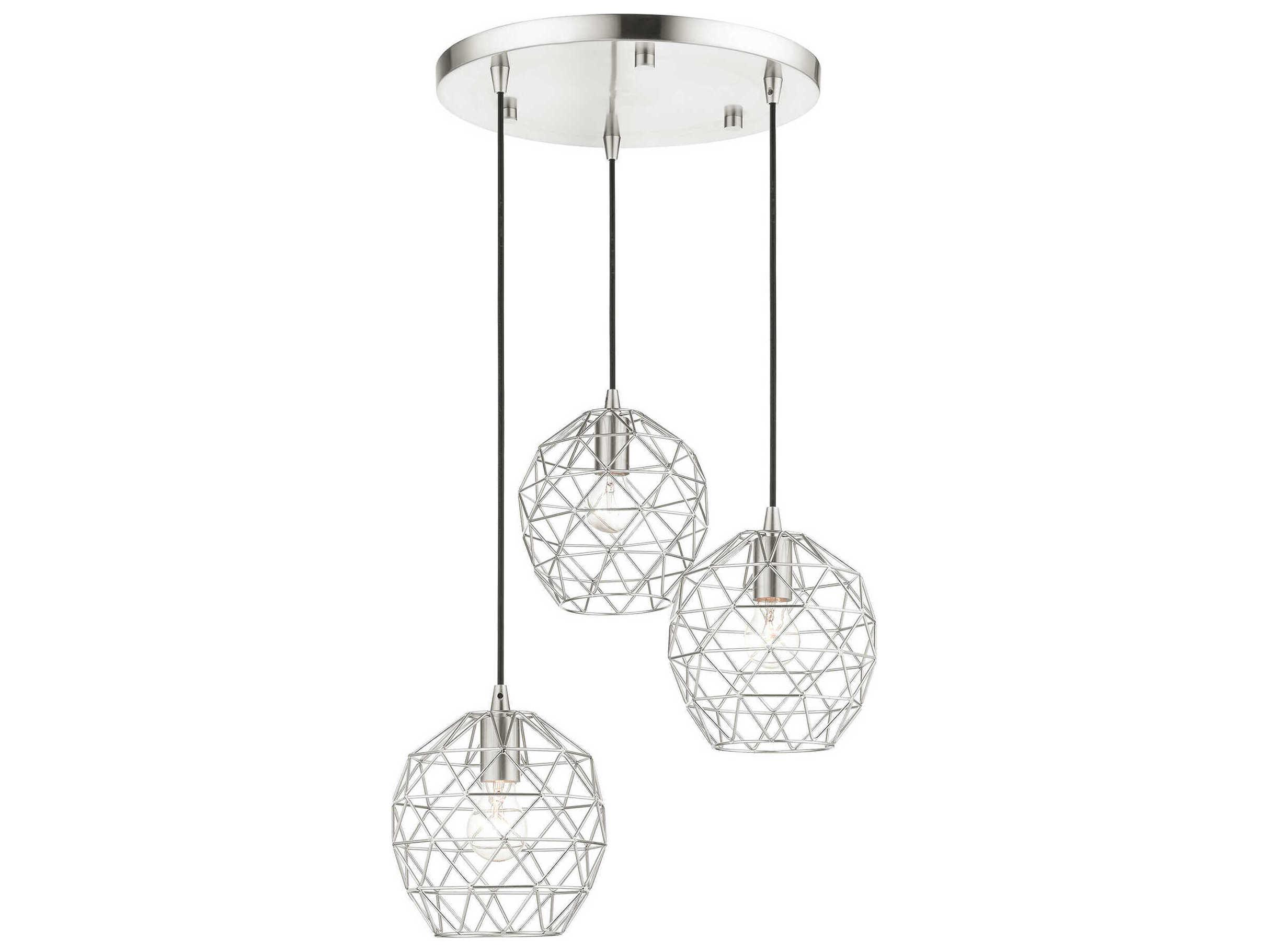 Livex Lighting Geometric 3-Light Brushed Nickel Bell Pendant