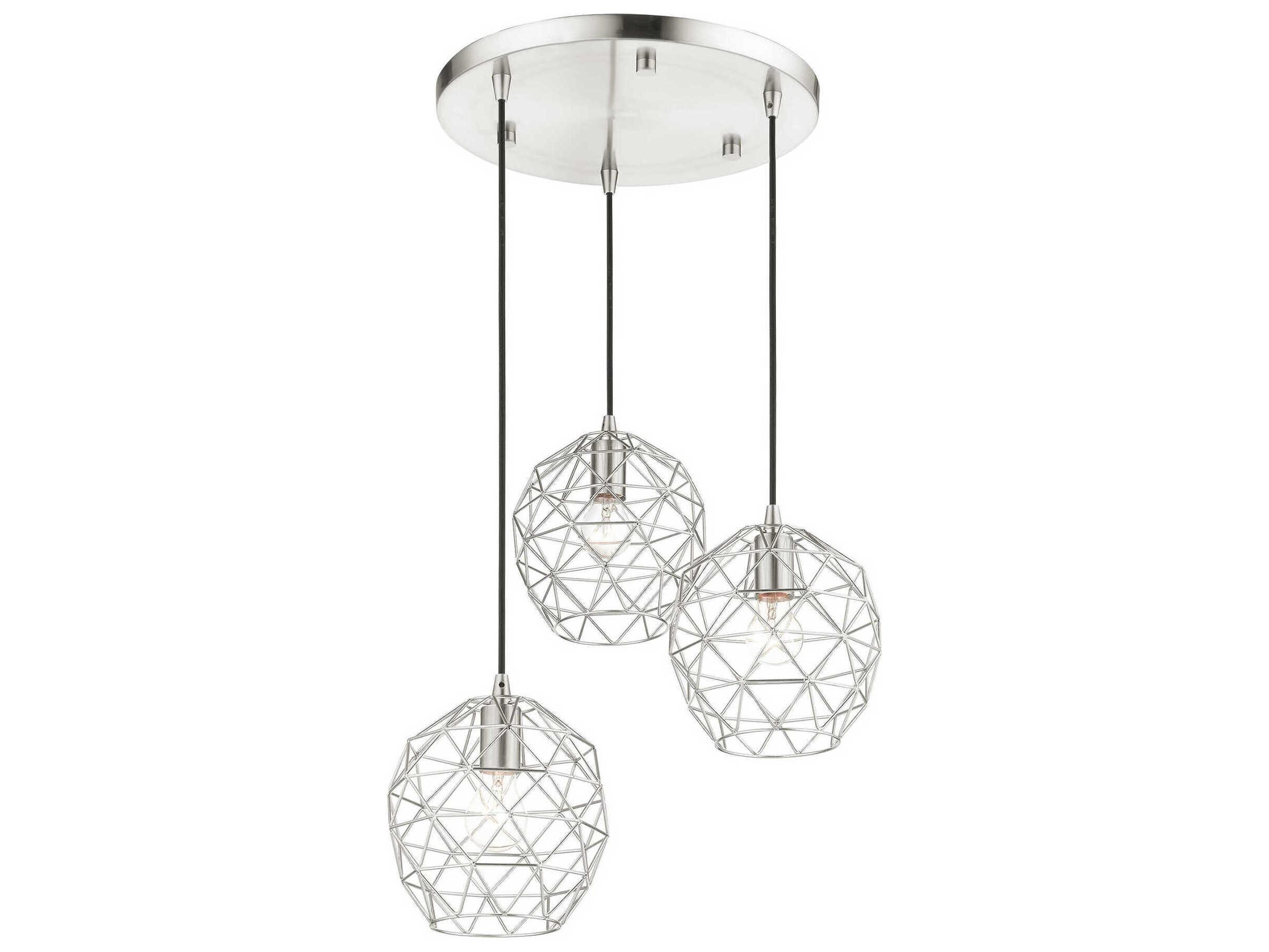 Livex Lighting Geometric 3-Light Brushed Nickel Bell Pendant